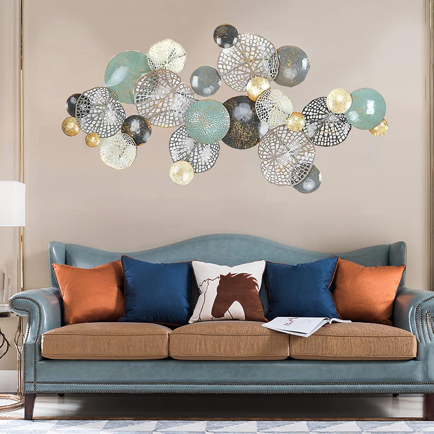 Retro Old 3D Metal Wall Art Décor, Openwork Lotus Leaf Wall Sculptures Hanging for Home Decorations, Living Room, Bedroom, Hotel 52.5'' X 26.5''