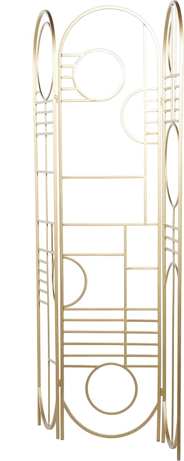 DecMode Modern 3 Panel Metal Room Divider Screen with Geometric Pattern and Gold Finish, 50"W x 69"H