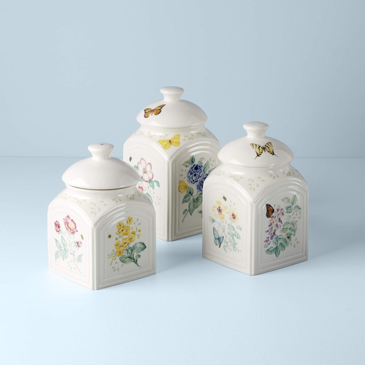 Butterfly Meadow White Ceramic Kitchen Canister Set