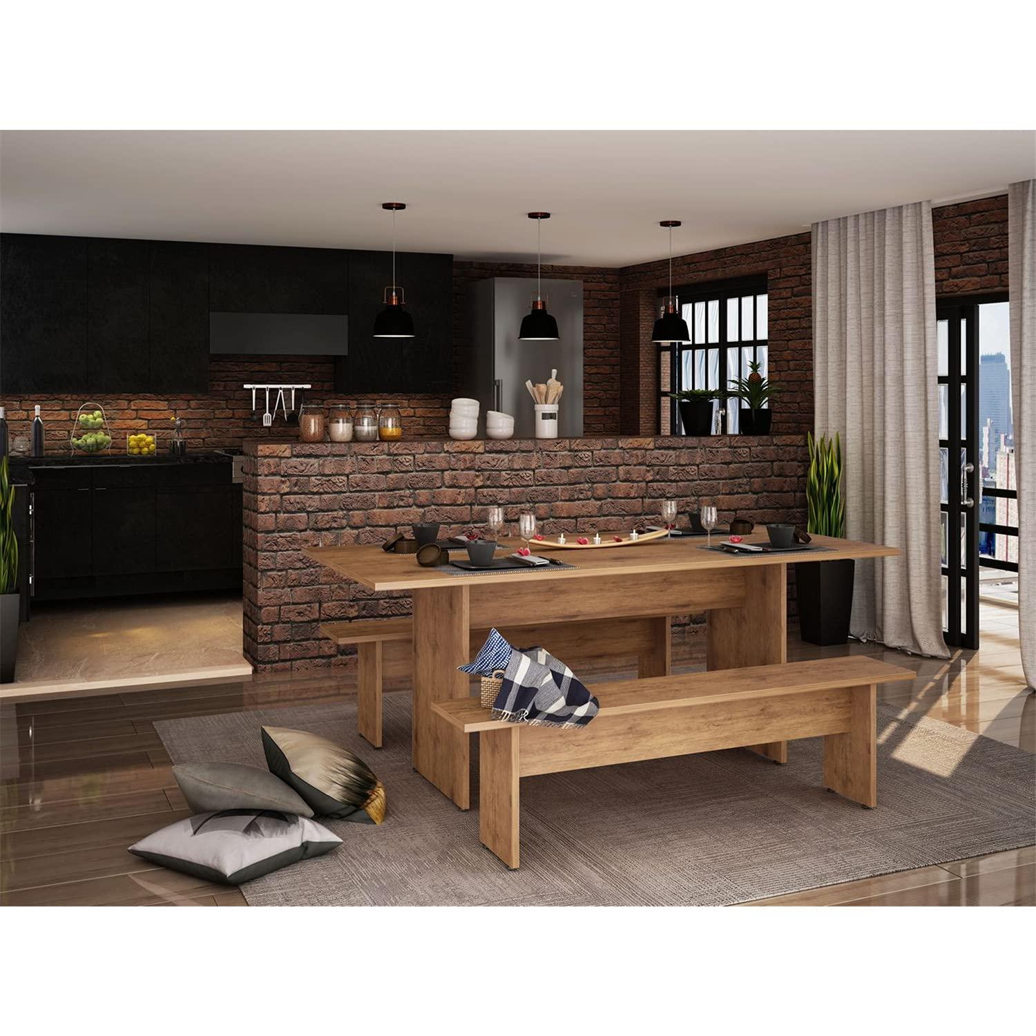 NoMad 67.91 Rustic Country Dining Set of 3 in Nature
