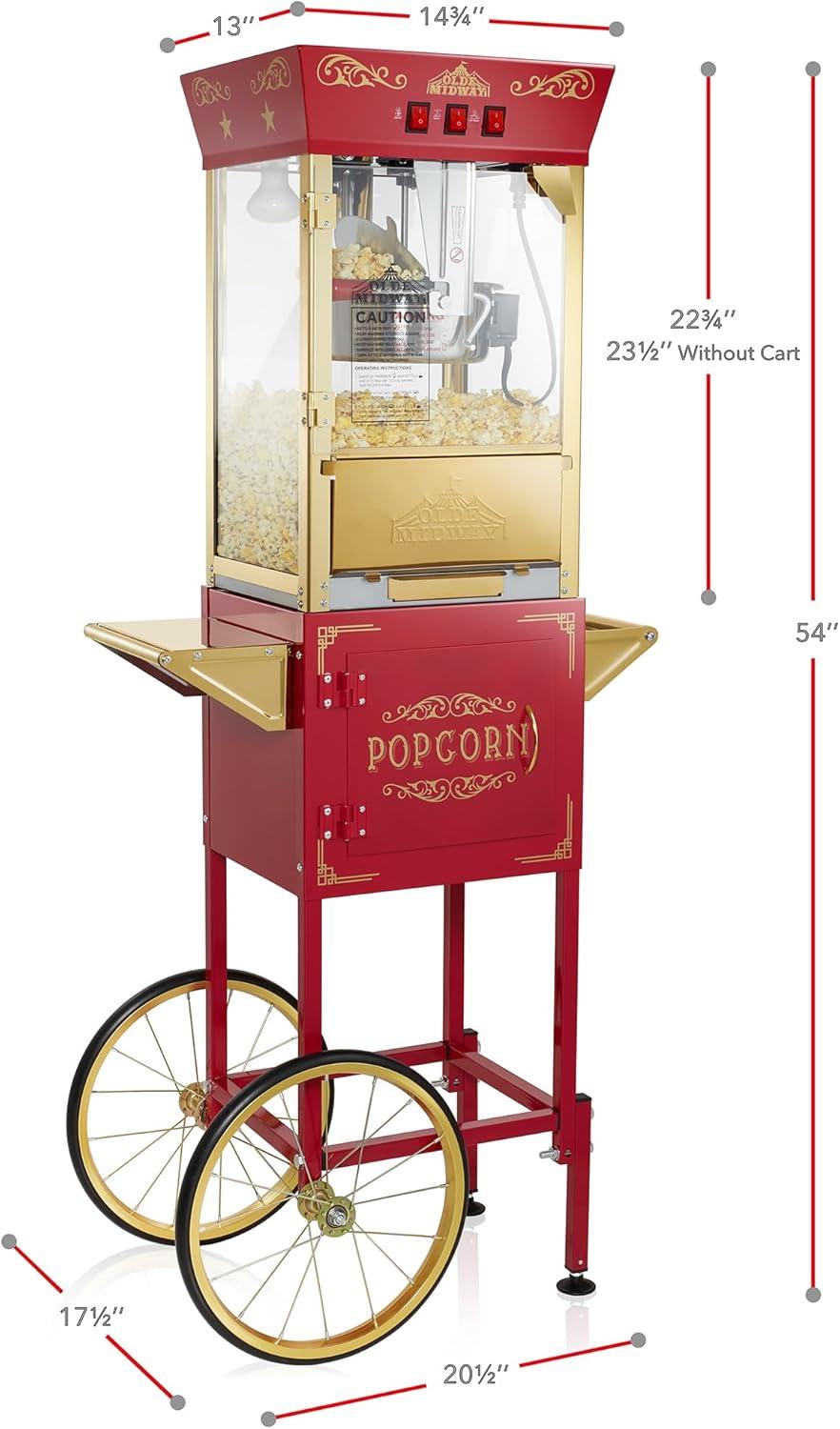 Olde Midway Movie Theater-Style Popcorn Machine Popper with Cart and 10 oz Kettle, Red