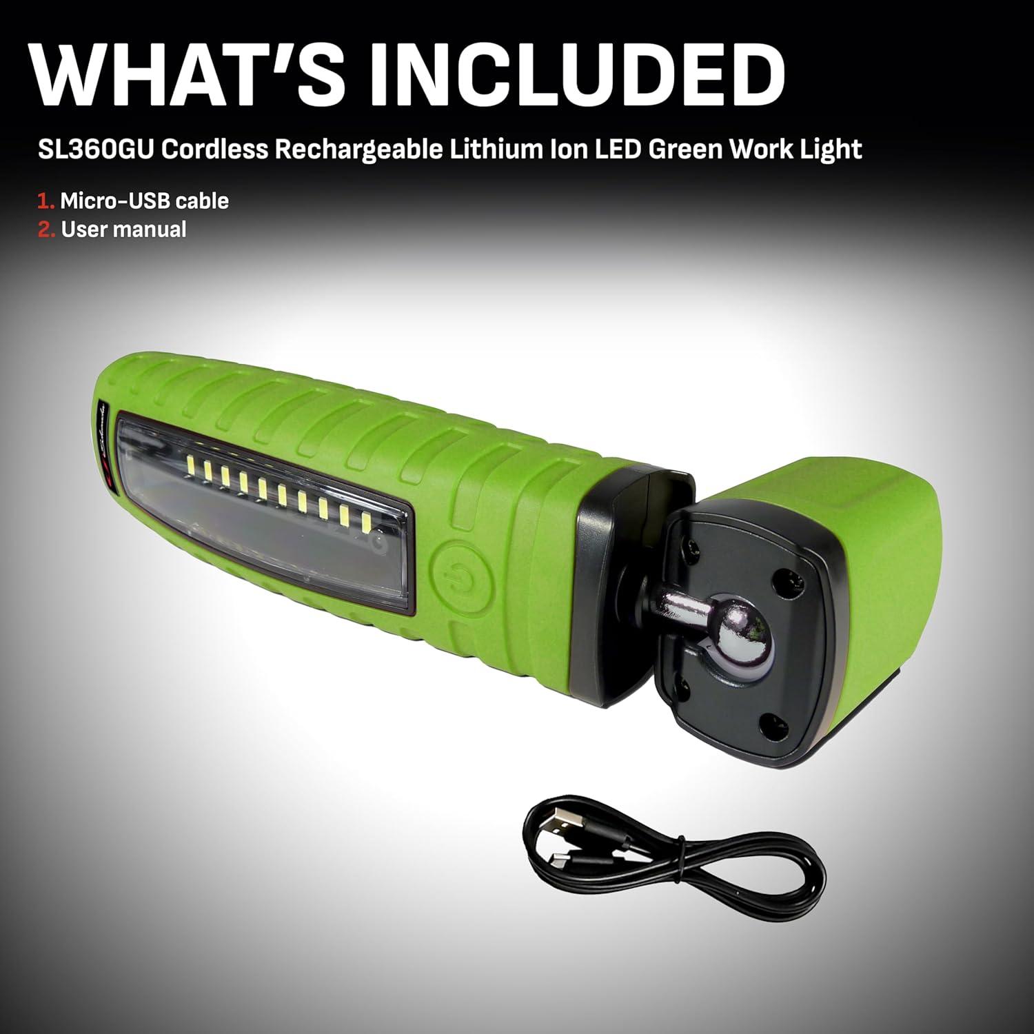 Schumacher Electric Rechargeable Lithium LED Magnetic Work Light and Torch, 360 Degree Swivel and Tilt, Three Lighting Modes, Hands-Free with Magnets and Swivel Hooks, SL360GU