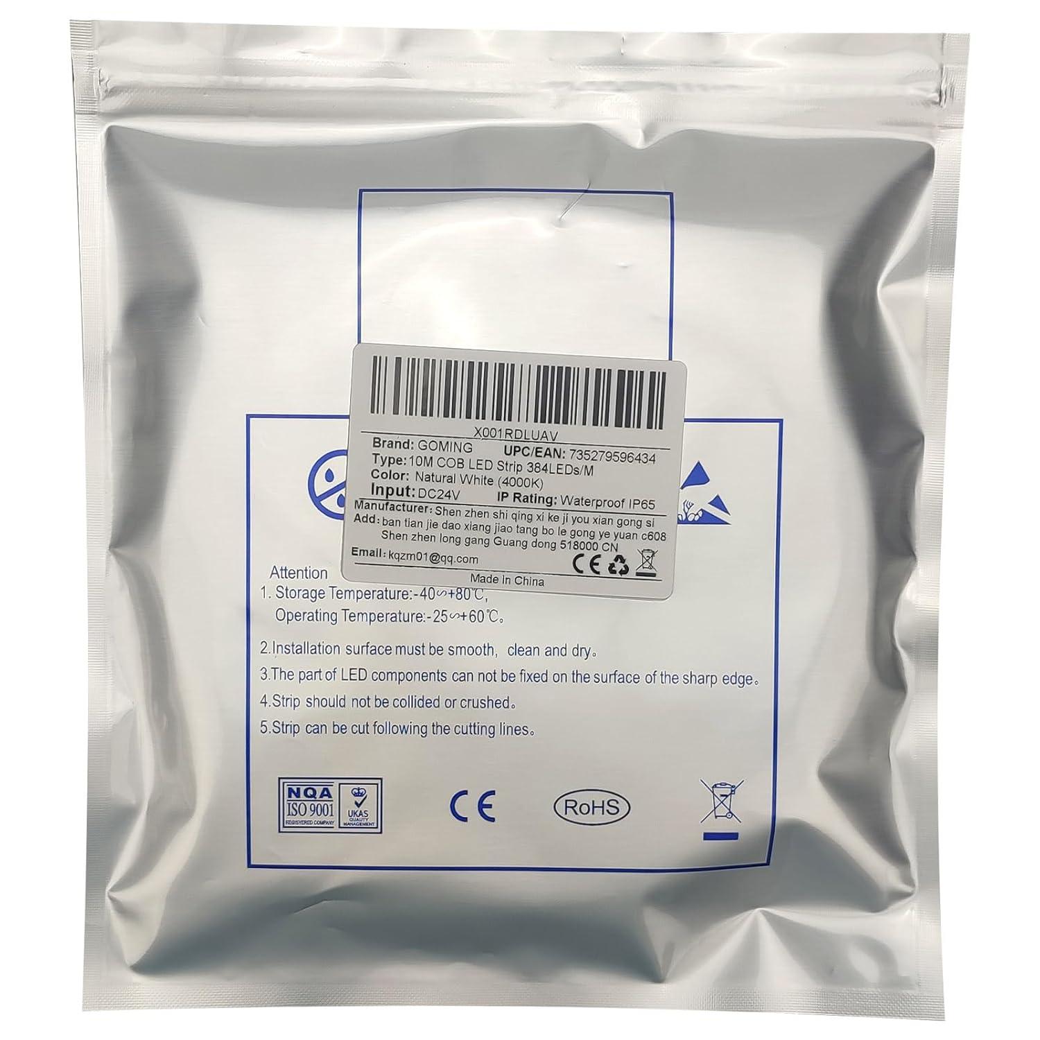 10M/32.8ft 24V COB LED Strip Light Waterproof IP65 Natural White 4000K Uniform Glow 3840LEDs CRI 93+ Flexible LED Tape Lights for DIY Cabinet Bedroom Kitchen Home Decor(No Power Supply)