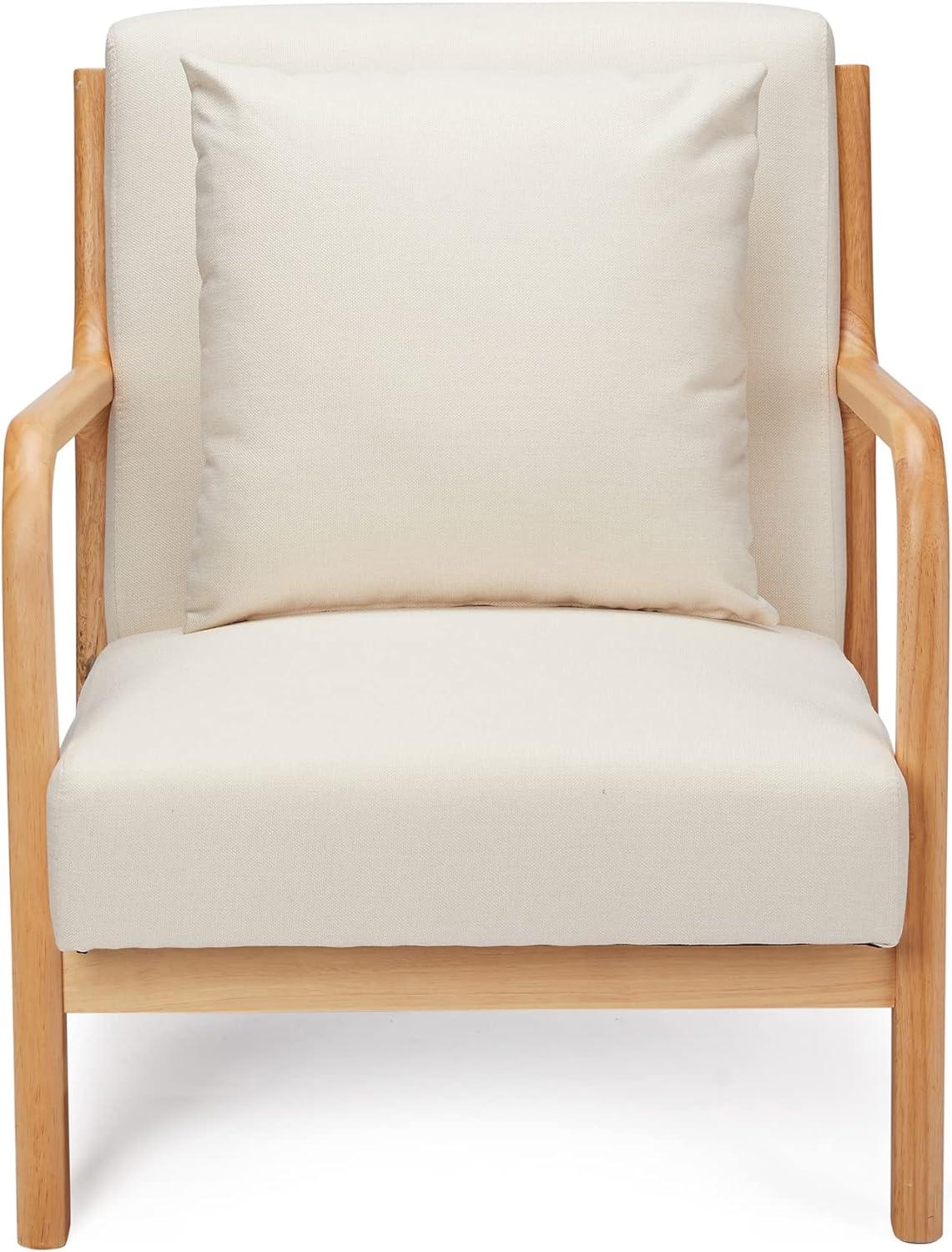 Jomeed Oak Wood Frame and Linen Upholstery Mid Century Modern Accent and Leisure Chair - Beige