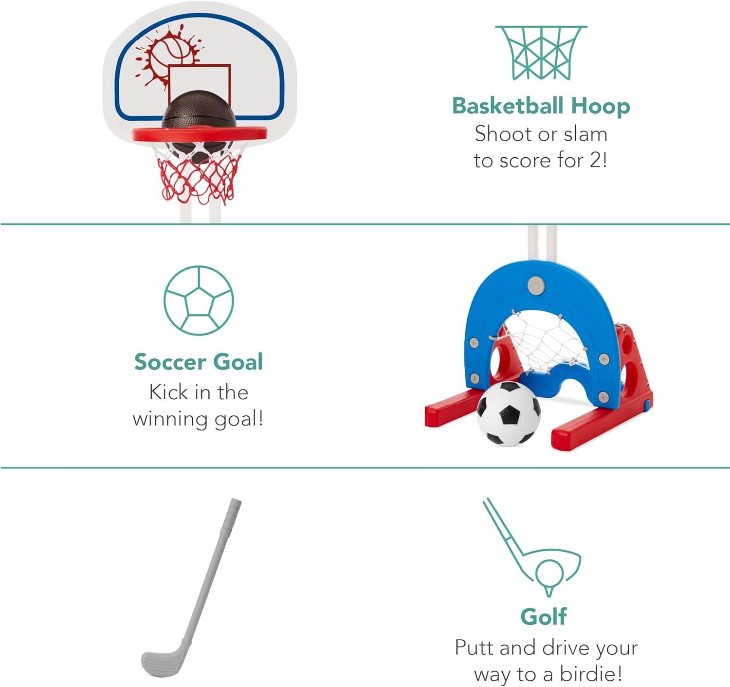 Best Choice Products 3-in-1 Toddler Basketball Hoop Sports Activity Center Grow With Me Play Set w/ Soccer, Golf