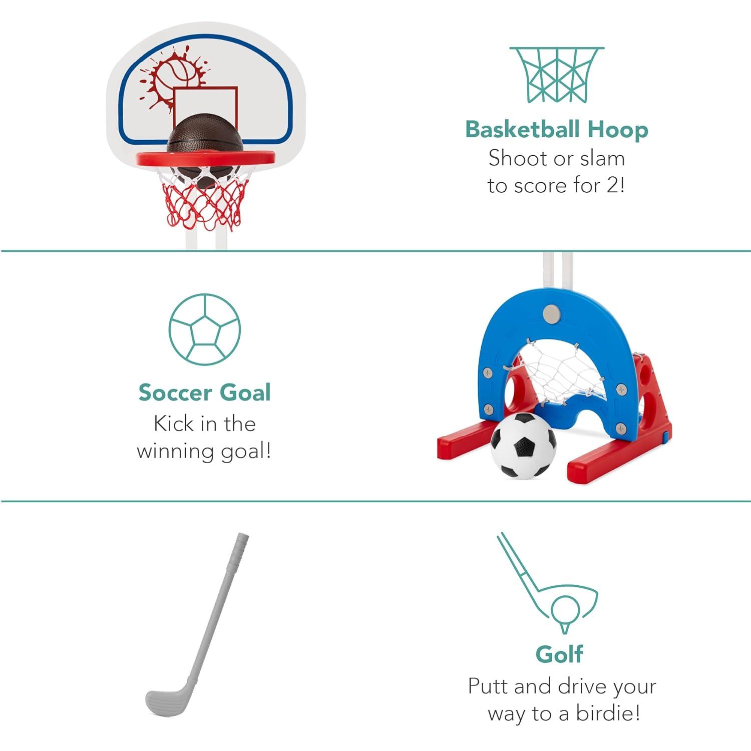 Best Choice Products 3-in-1 Toddler Basketball Hoop Sports Activity Center Grow With Me Play Set w/ Soccer, Golf