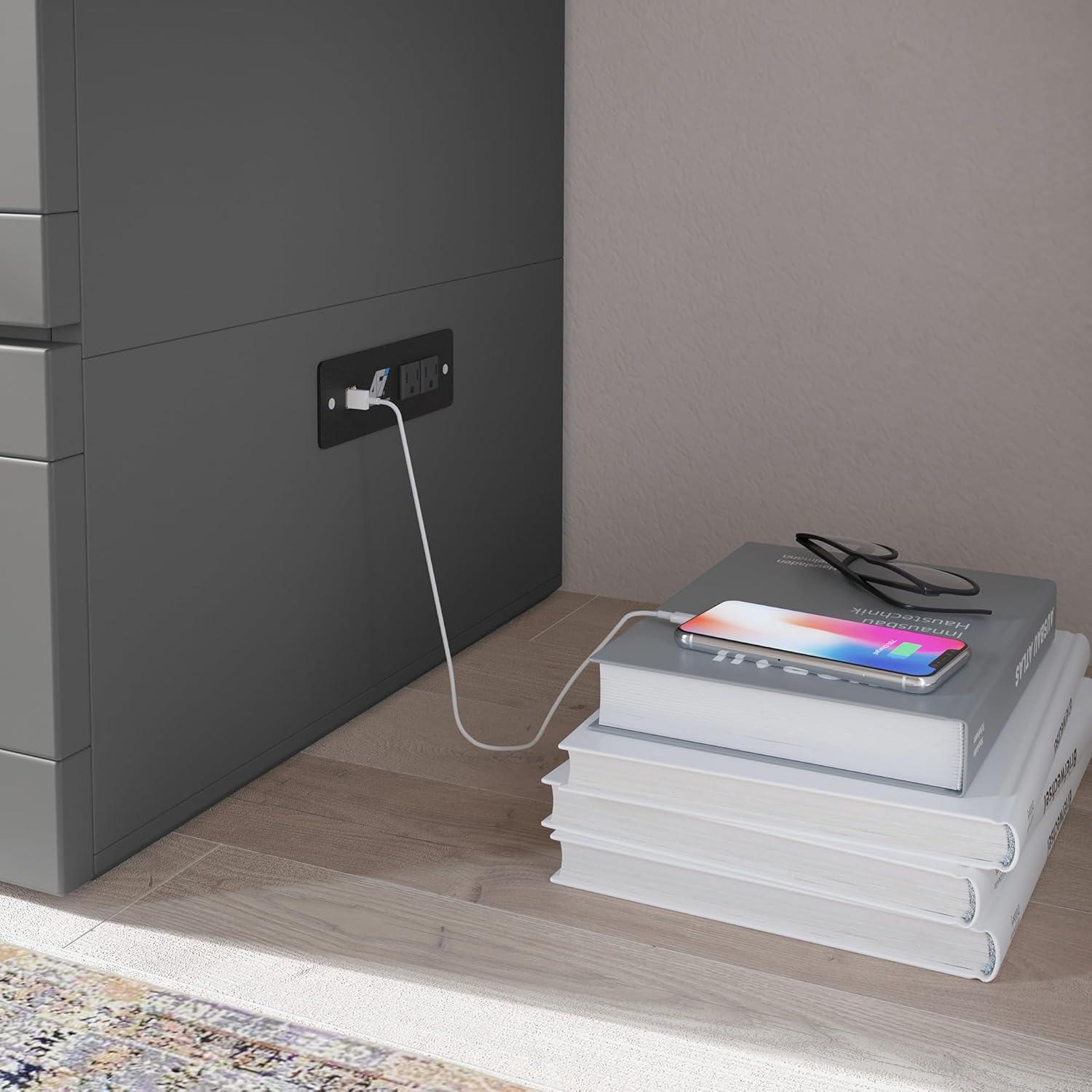 AFI Hamilton Full Solid Wood Murphy Bed Chest with Built-In Charger in Gray