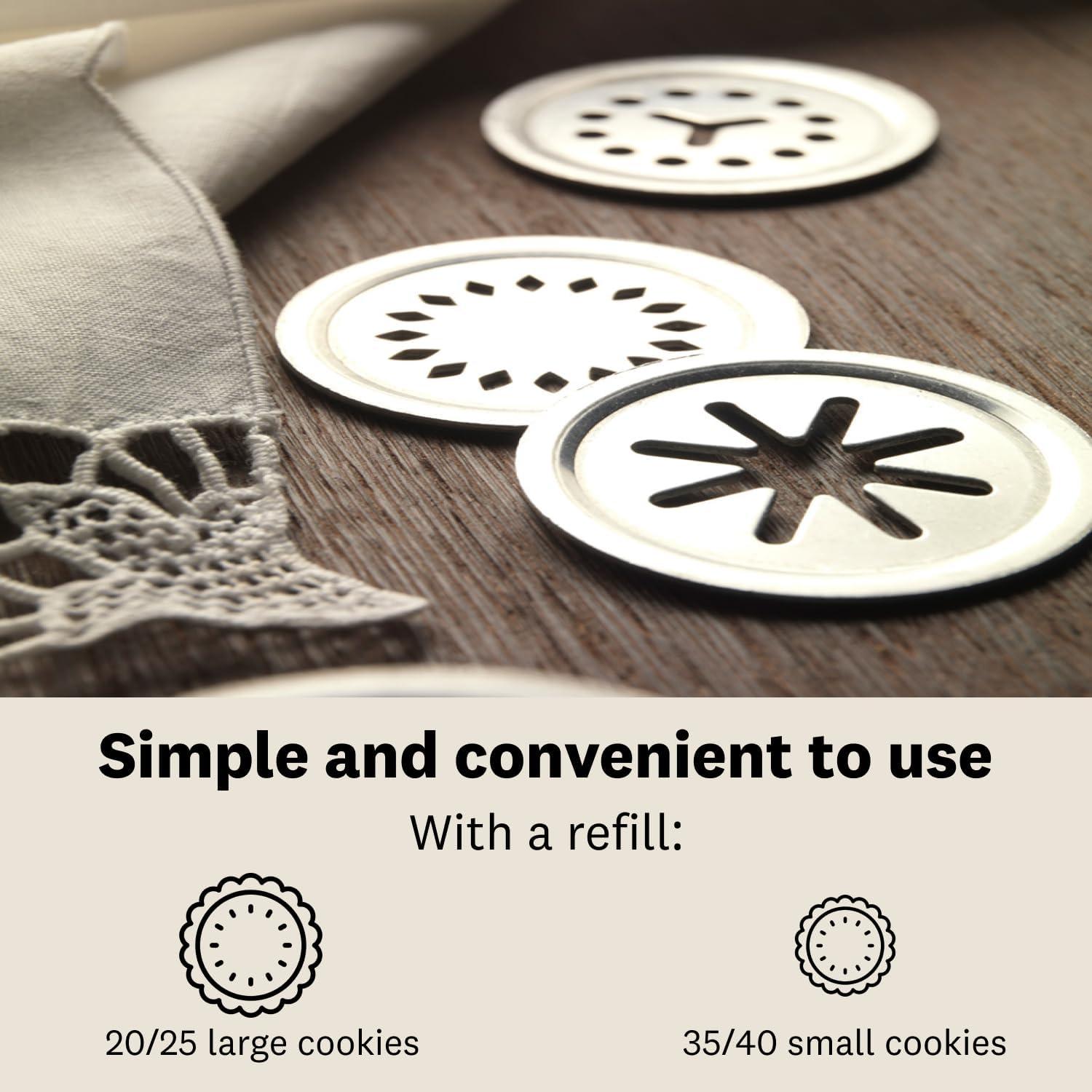 Marcato Atlas Biscuit Maker Press, Includes 20 Cookie Disc Shapes, Silver