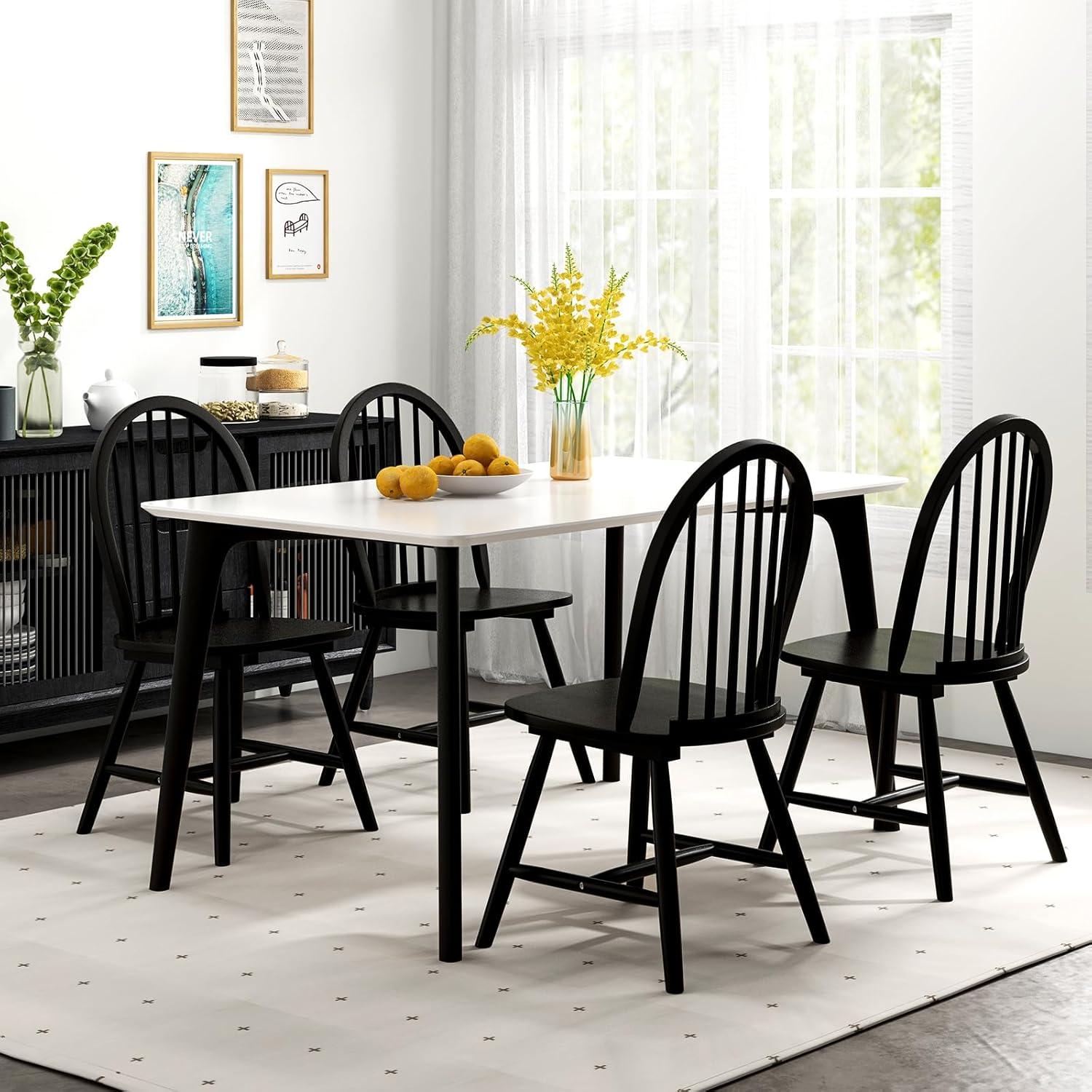 Costway Set of 2 Vintage Windsor Dining Side Chair Wood Spindleback Kitchen Room White