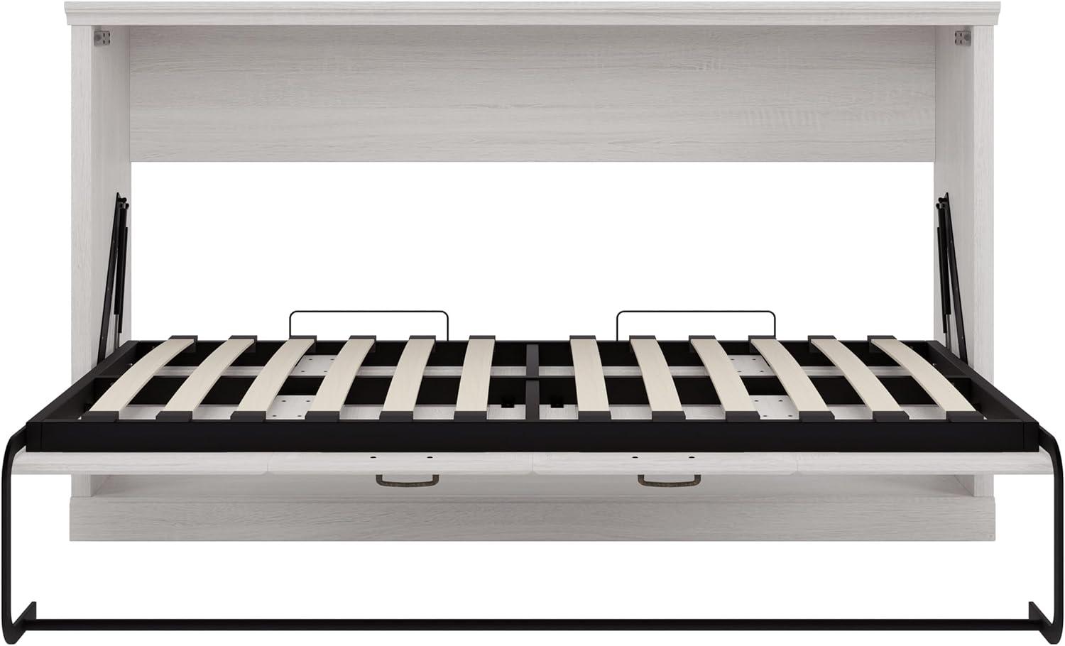 Impact Outdoor Twin Size Horizontal Murphy Bed, Hideaway Wall Bed, Folding Into Cabinet, Space Saving Furniture For Multipurpose Guest Room, Home Office, Rustic White