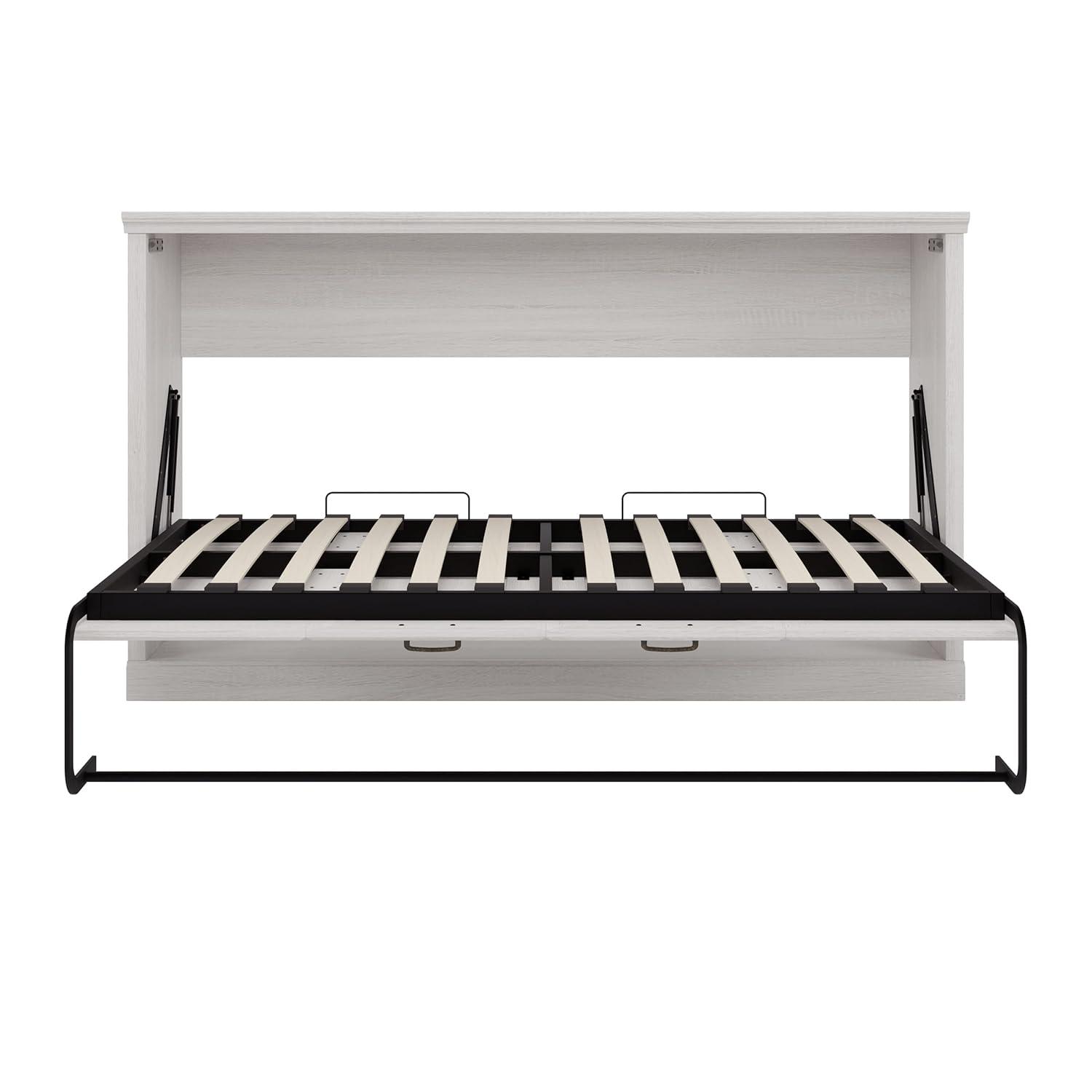 Impact Outdoor Twin Size Horizontal Murphy Bed, Hideaway Wall Bed, Folding Into Cabinet, Space Saving Furniture For Multipurpose Guest Room, Home Office, Rustic White