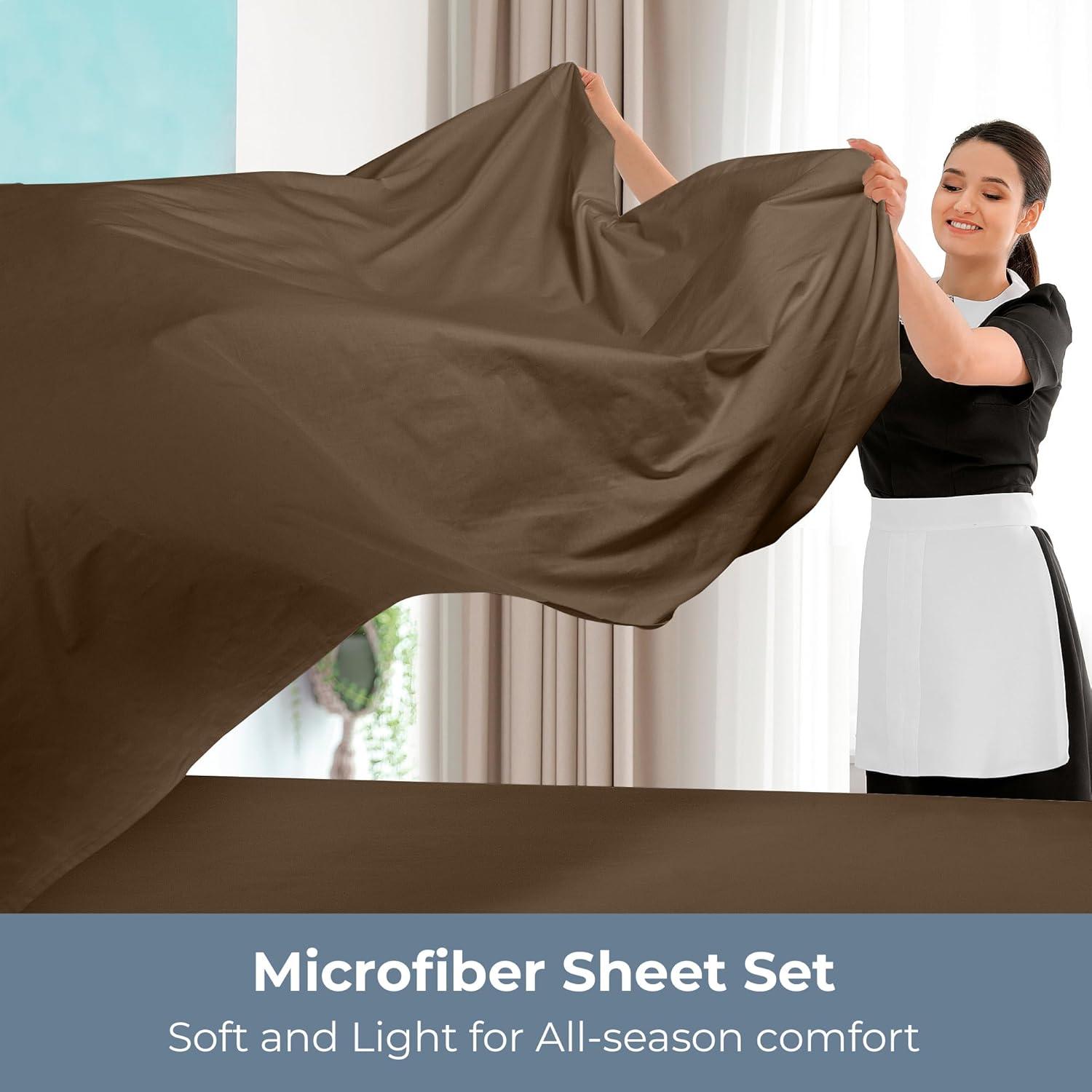 ROYALE LINENS - 3 Piece Twin Bed Sheet - Soft Brushed Microfiber 1800 Bedding Set - 1 Fitted Sheet, 1 Flat Sheet, 1 Pillowcase -Wrinkle & Fade Resistant Luxury Sheet Set (Chocolate Brown, Twin)