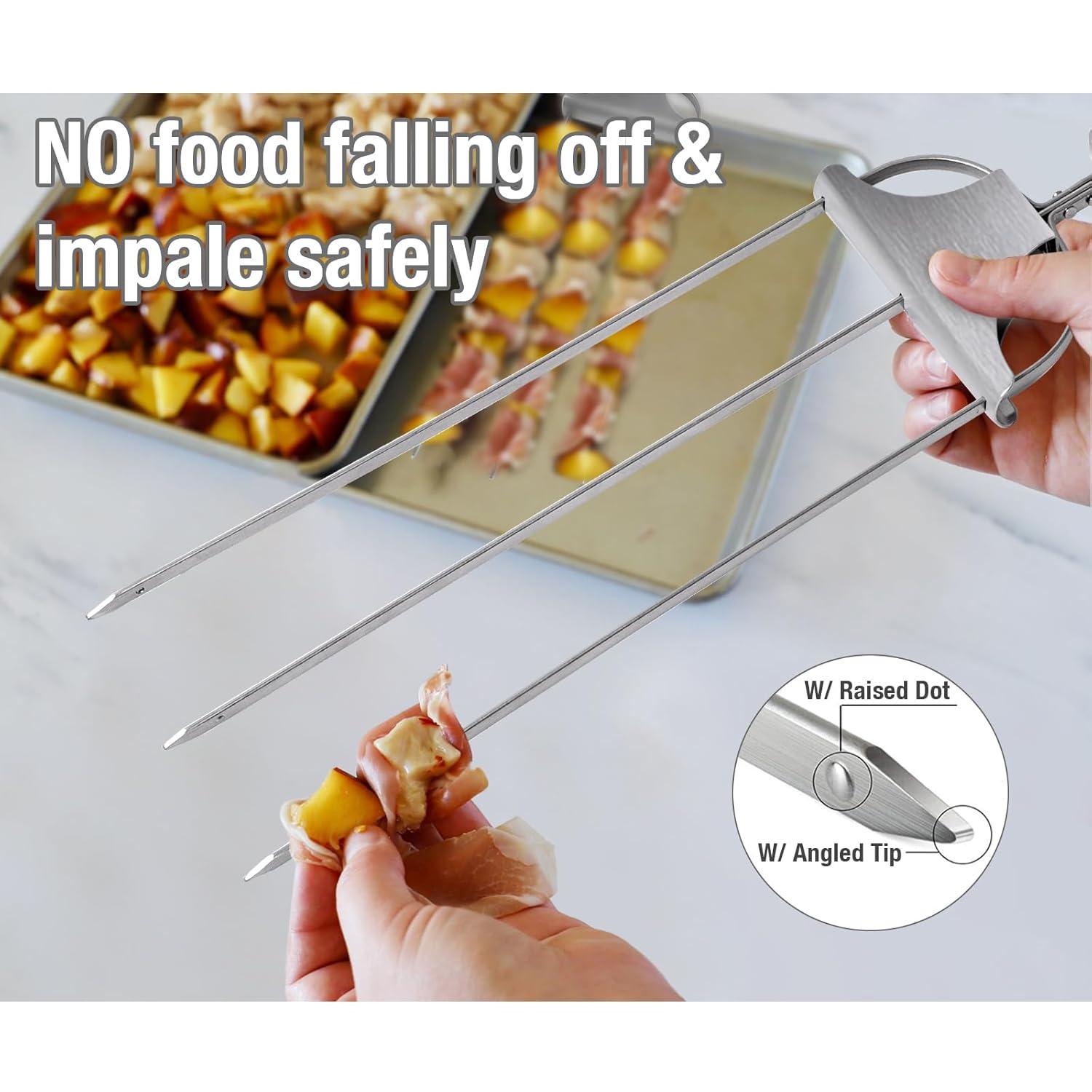 Skewers for Kabobs Set of 2, 14 Inch 3-Prongs Metal Kabob Skewer Stainless Steel Flat Sticks with Slider for Grilling Meat, Veggies, Sausages, Reusable Shish Kebab Skewers with Storage Bag