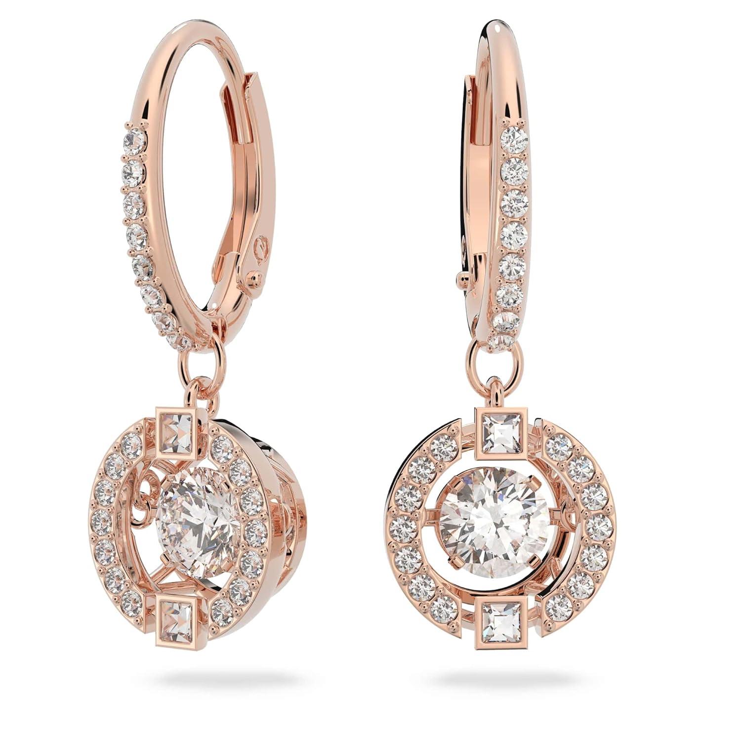 Elegant Rose Gold Plated Swarovski Crystal Drop Earrings