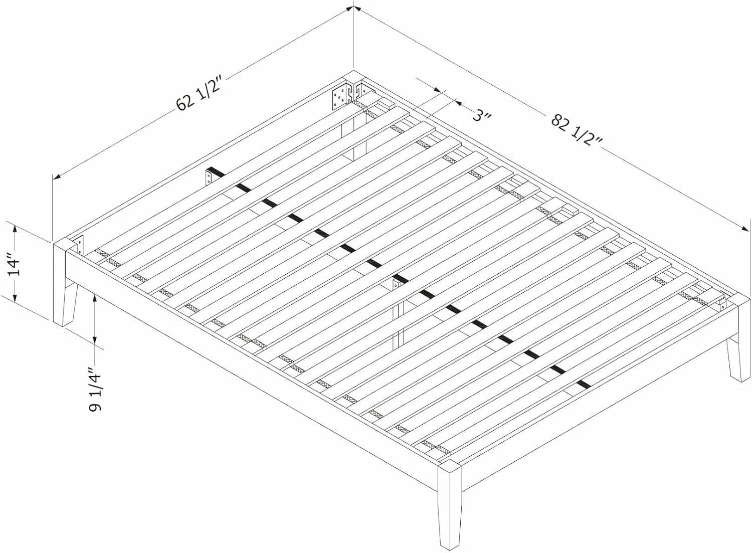 Pure White Solid Wood Queen Platform Bed with Upholstered Slats