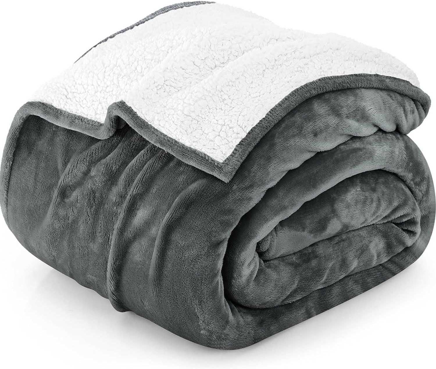 King Size Gray Reversible Sherpa Fleece Blanket