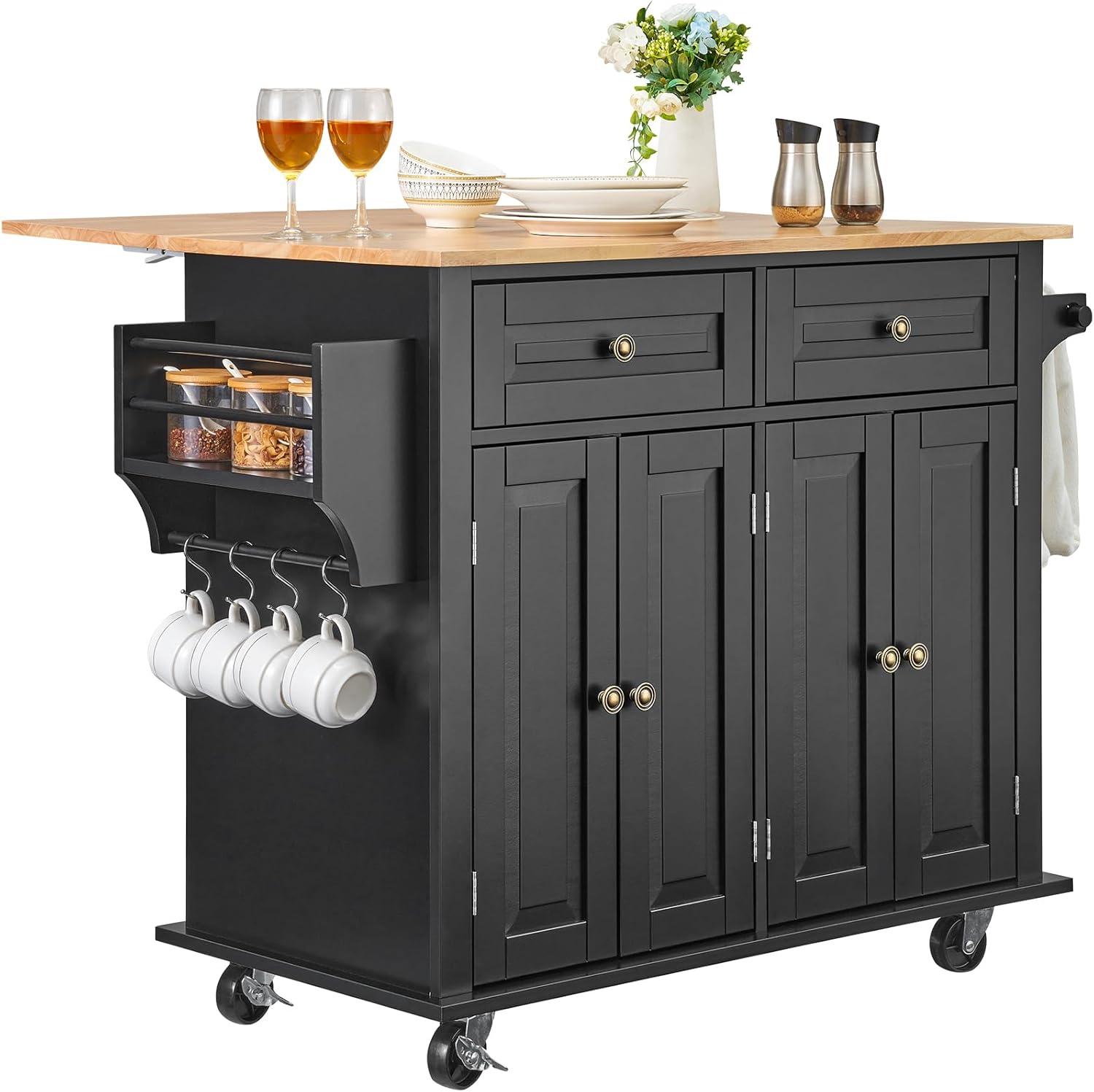 VEVOR Kitchen Island Cart, Rolling Storage Cabinet with Drawer and Shelves