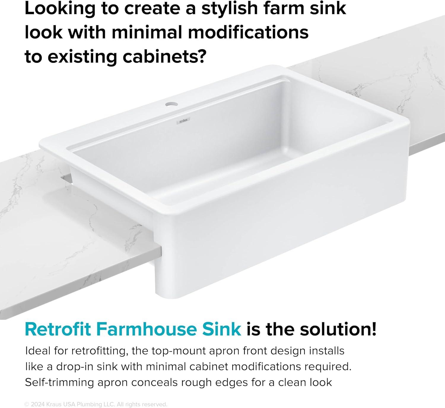 KRAUS Bellucci 33” Workstation Drop In Retrofit Farmhouse Single Bowl Granite Kitchen Sink With Accessories