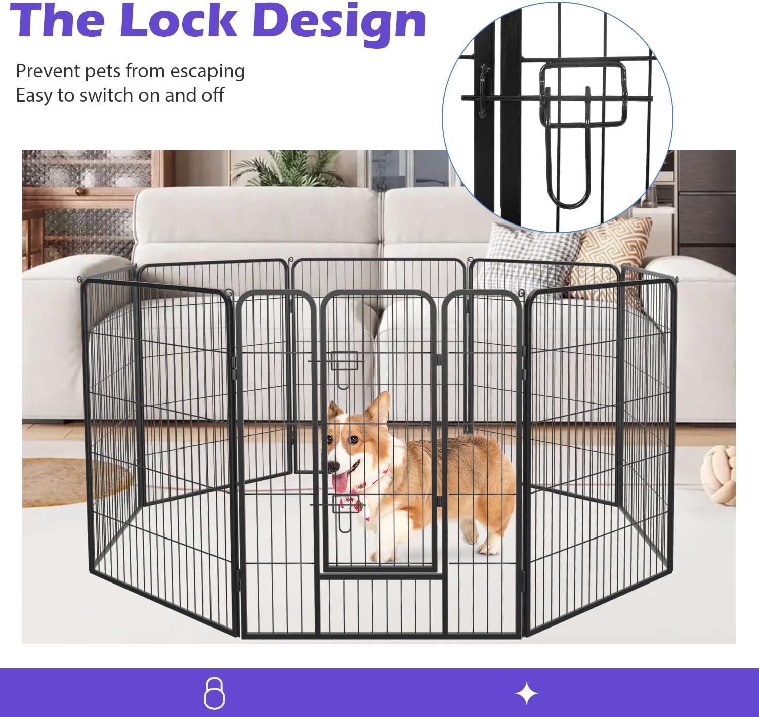 Magshion 8 Panels 40" Height Pet Playpen, Dog Fence for Medium and Large Dogs, Metal Dog Exercise Pen with Doors for Indoor, Outdoor, Black