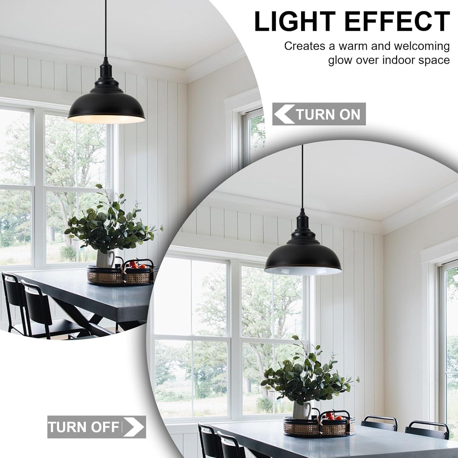 KAYYELAMP 3-Pack Black Metal Shade Hanging Light E26 Black Base Adjustable Height Droplight Retro Design Pendant Light for Kitchen Island Sink Home