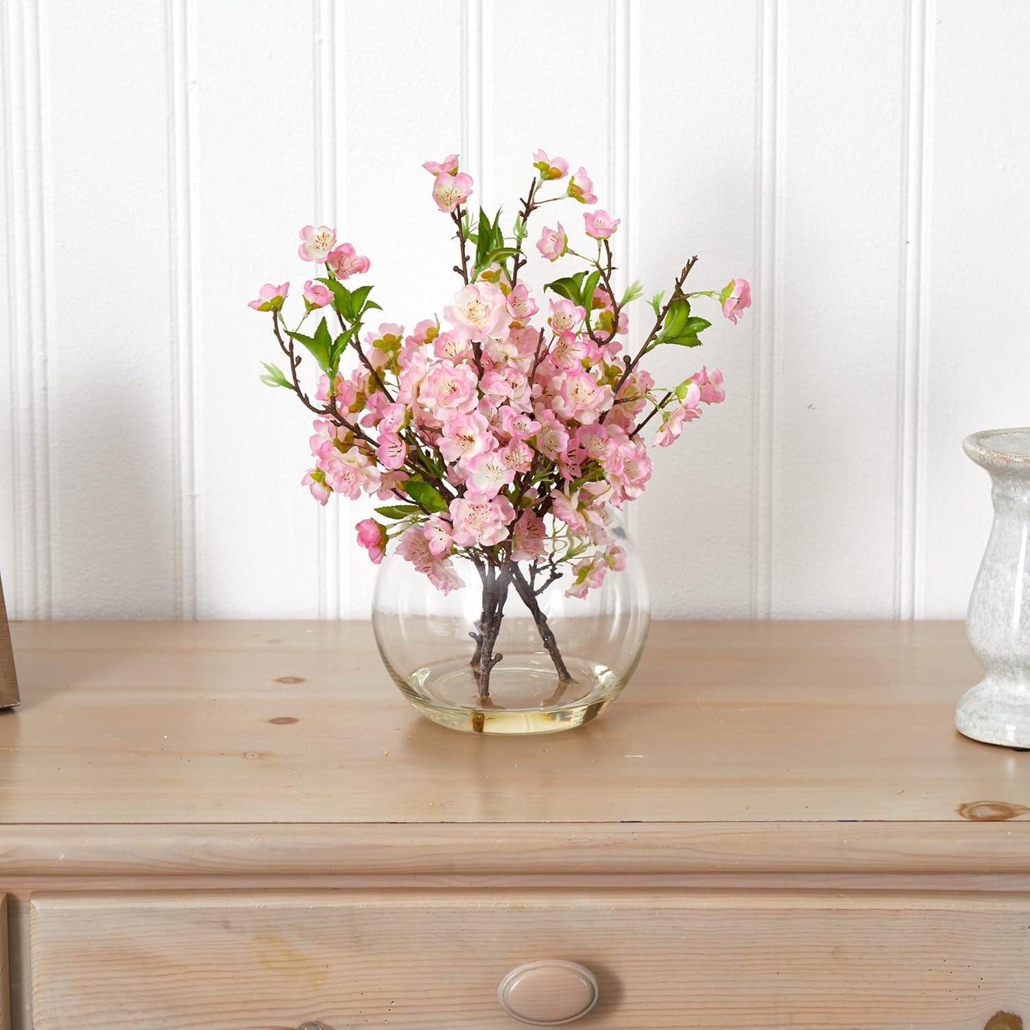 Nearly Natural Cherry Blossom with Large Vase