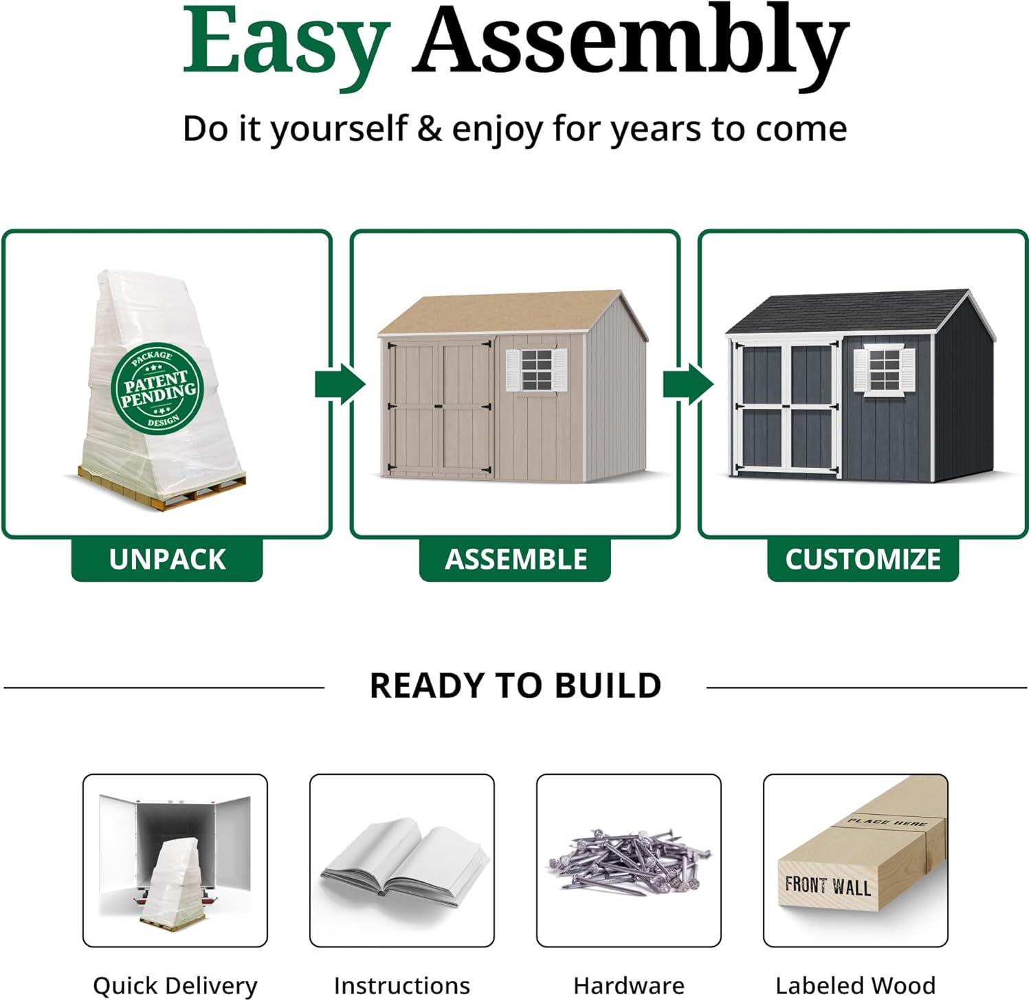 Little Cottage Co. 10x10 Value Workshop Shed with Operable Windows, Outdoor Wood Storage Do-It-Yourself Precut Kit