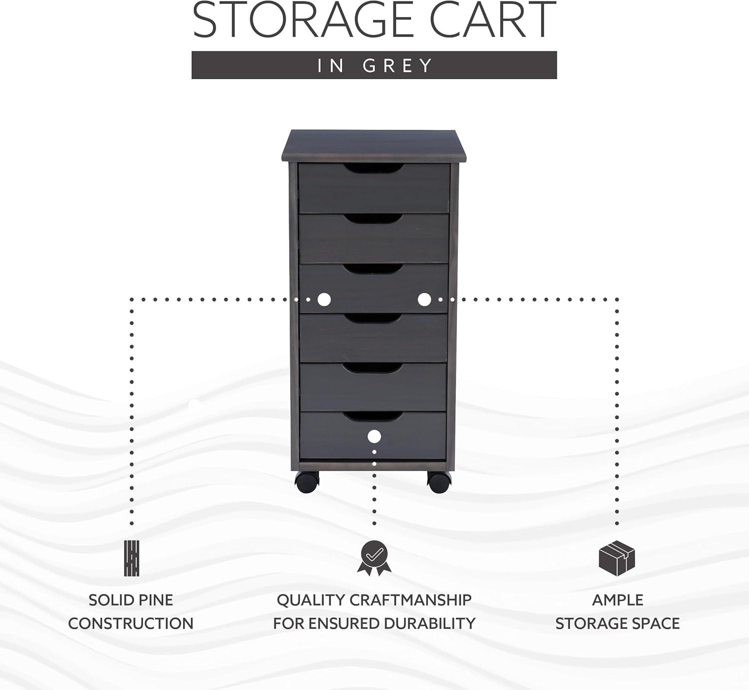 Corinne Grey Six Drawer Rolling Storage Cart