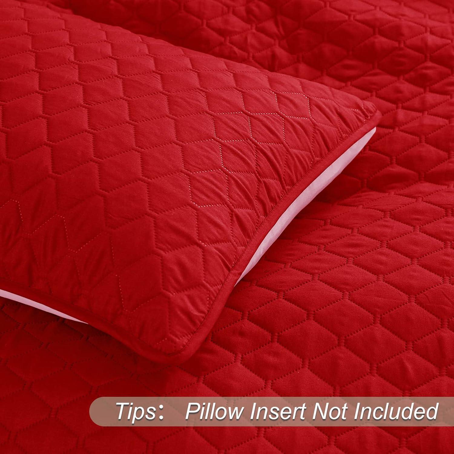 Exclusivo Mezcla Reversible Queen Quilt Set, 3-Piece Lightweight Quilts Soft Bedspreads Bed Coverlets, Red