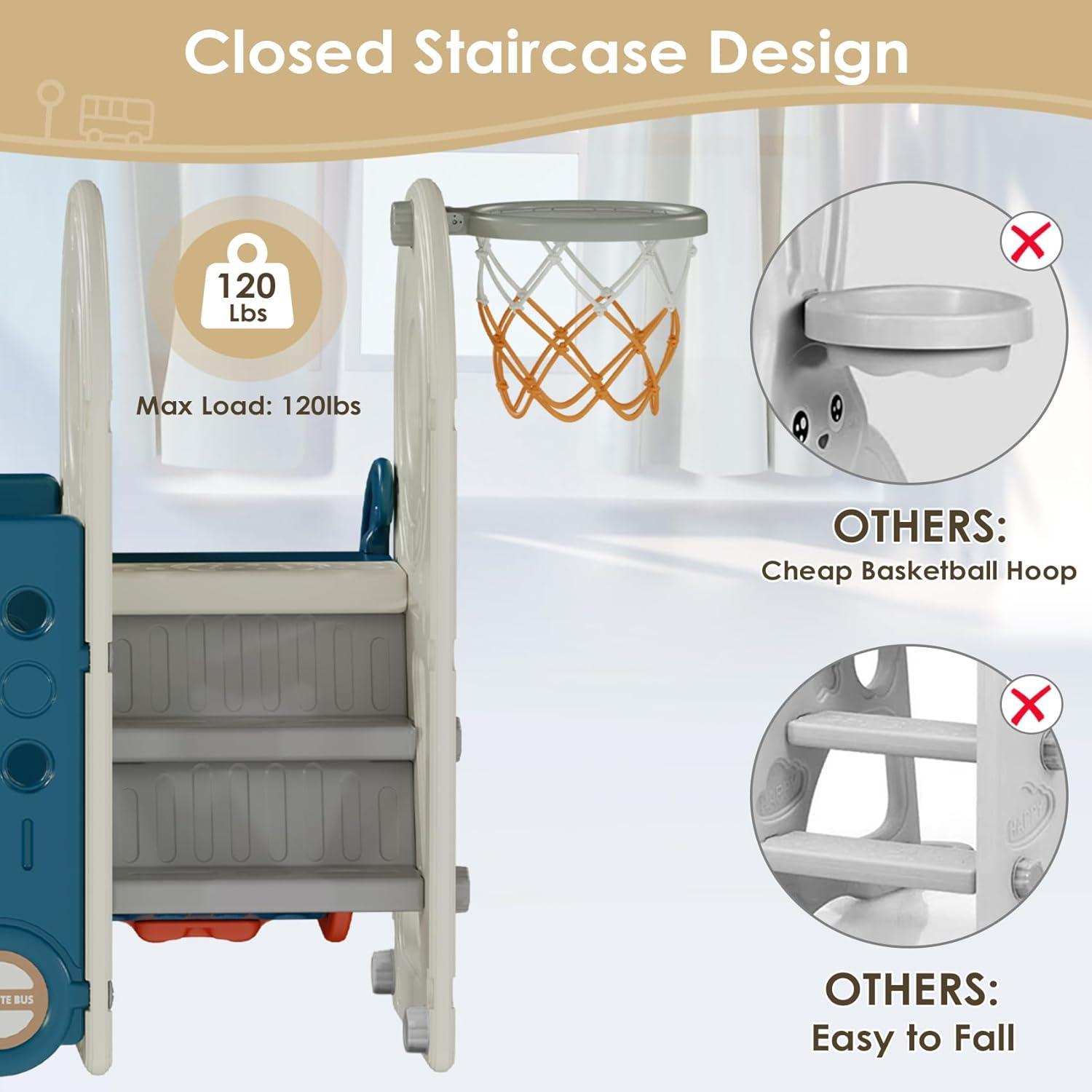 Suteck 4 in 1 Toddler Slide, Kids Slide with Climber and Bus Playhouse Outdoor Indoor Slide Playset