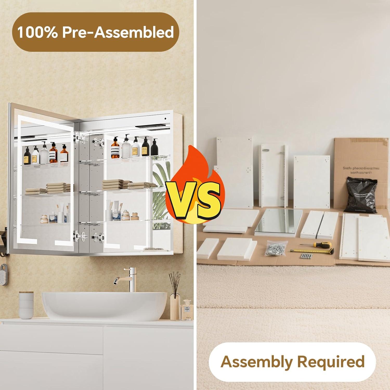 Ebern Designs Christhilde Medicine Cabinet with LED Mirror for Bathroom, Defog, Stepless Dimming, 3 Color Change, 2 Outlets, 2USB