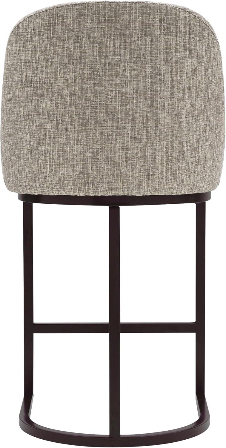 Leick Home Set of 2 Barrelback Counter Height Barstool with Metal Base Espresso/Gray Linen: Upholstered, Steel Legs, Modern Style