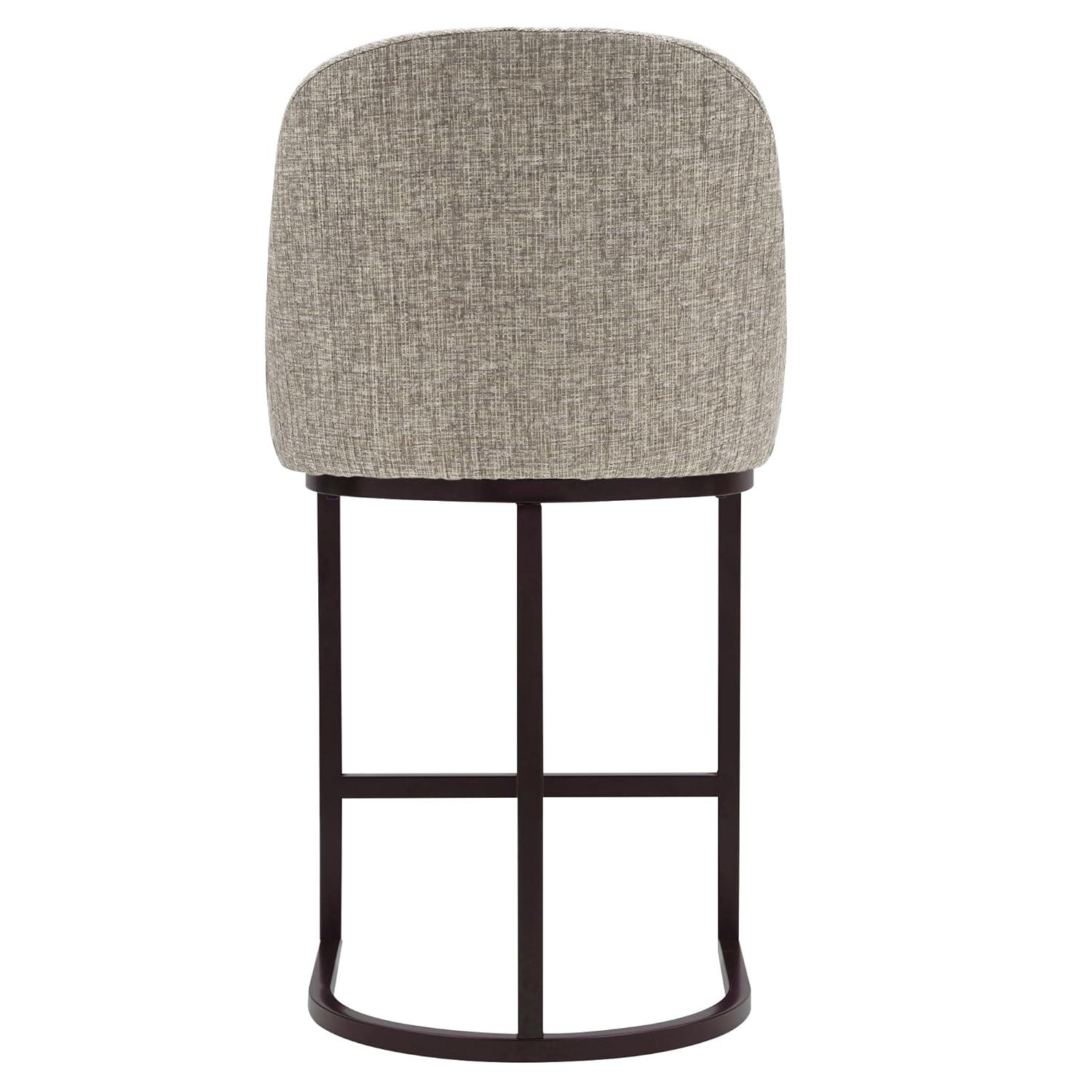 Leick Home Set of 2 Barrelback Counter Height Barstool with Metal Base Espresso/Gray Linen: Upholstered, Steel Legs, Modern Style