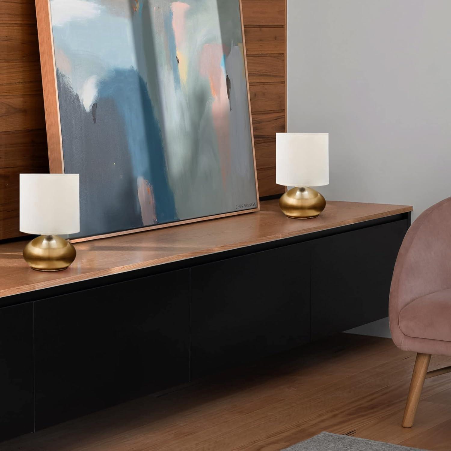 Cresswell Lighting 9.5" Transitional Brass 2 Pack Matching Small Touch Table Lamp Set