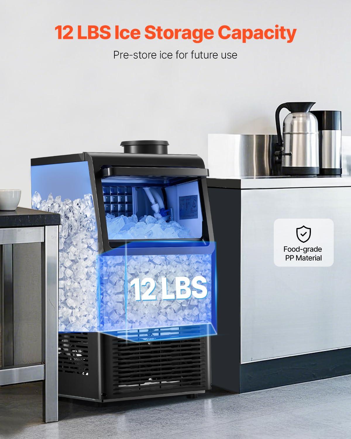 VEVOR Commercial Ice Maker Machine with 2 Water Inlets, 70lbs/24H Ice Maker Machine with 12lbs Storage Capacity, 36 Ice Cubes in 15 Minutes, LED Digital Display Self-Cleaning for Bar Office Restaurant