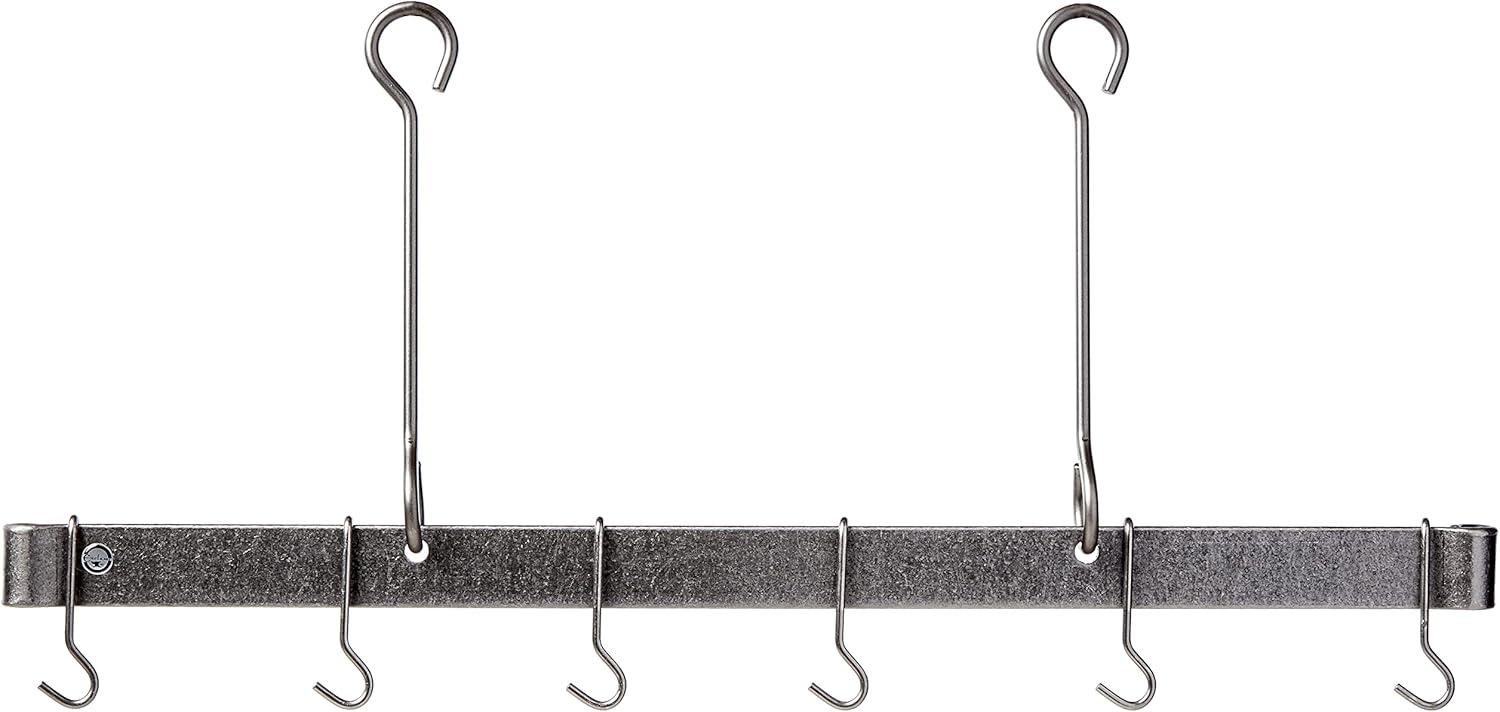 Hammered Steel 36-Inch Ceiling Pot Rack with Hooks