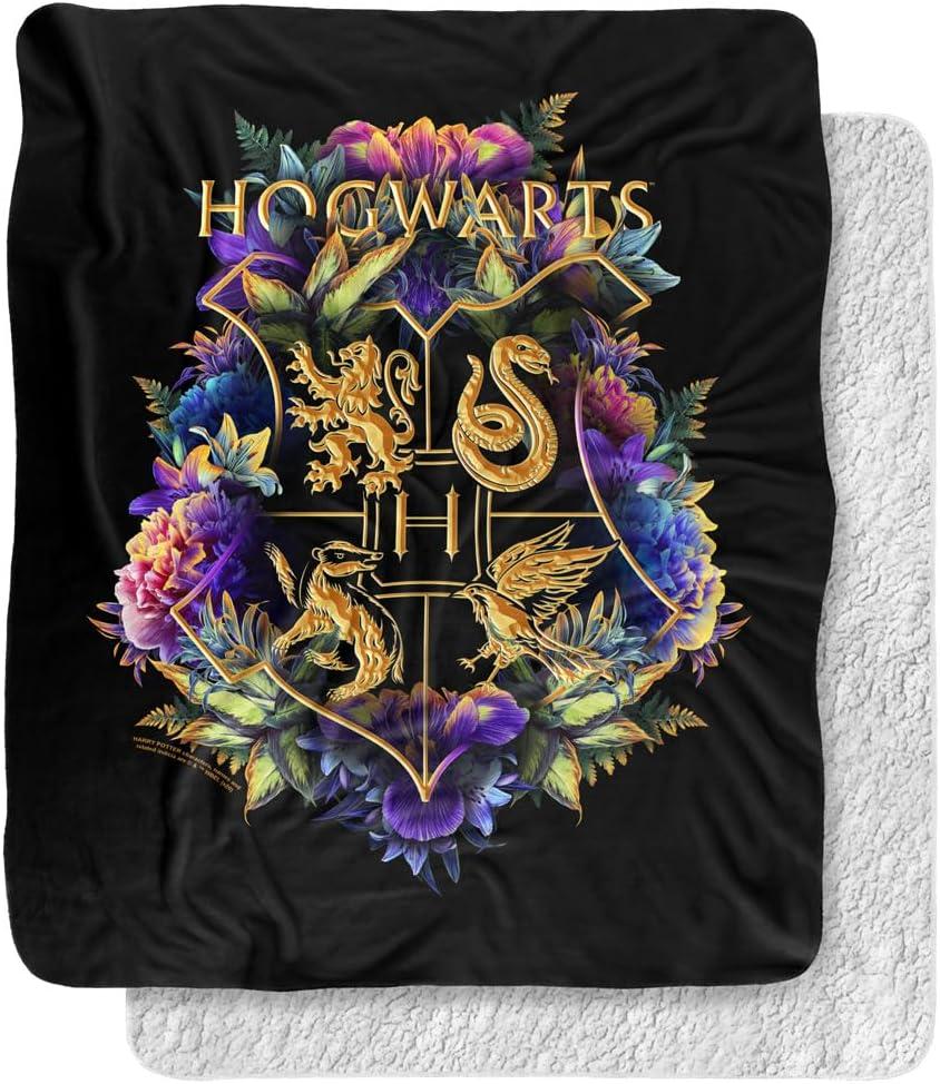 Harry Potter Hogwarts Multi-Colored Floral Crest Officially Licensed Silky Touch Super Soft Throw Blanket 50" x 60"