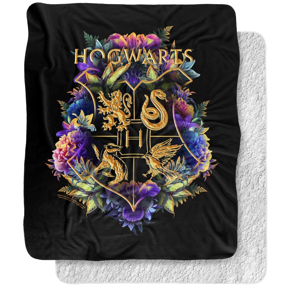Harry Potter Hogwarts Multi-Colored Floral Crest Officially Licensed Silky Touch Super Soft Throw Blanket 50" x 60"