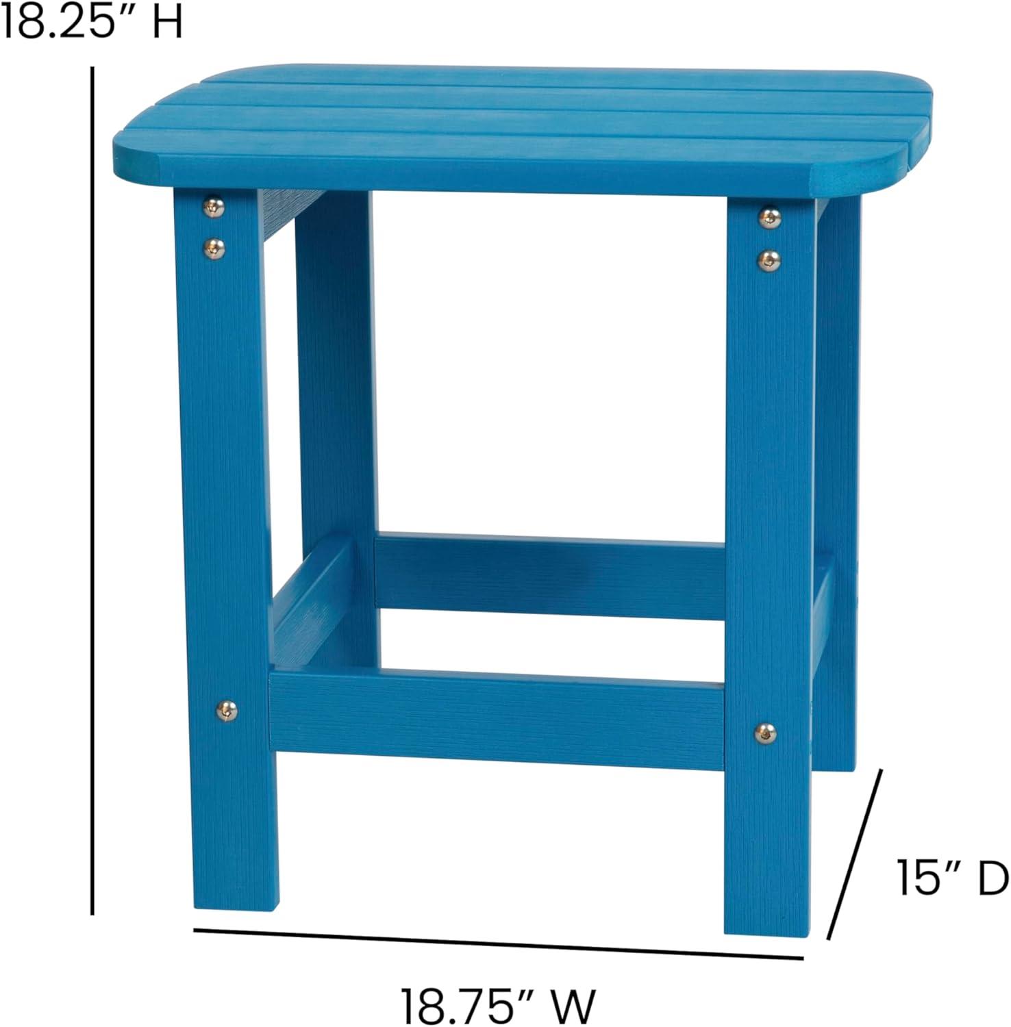 Flash Furniture Charlestown All-Weather Poly Resin Wood Adirondack Side Table in Blue