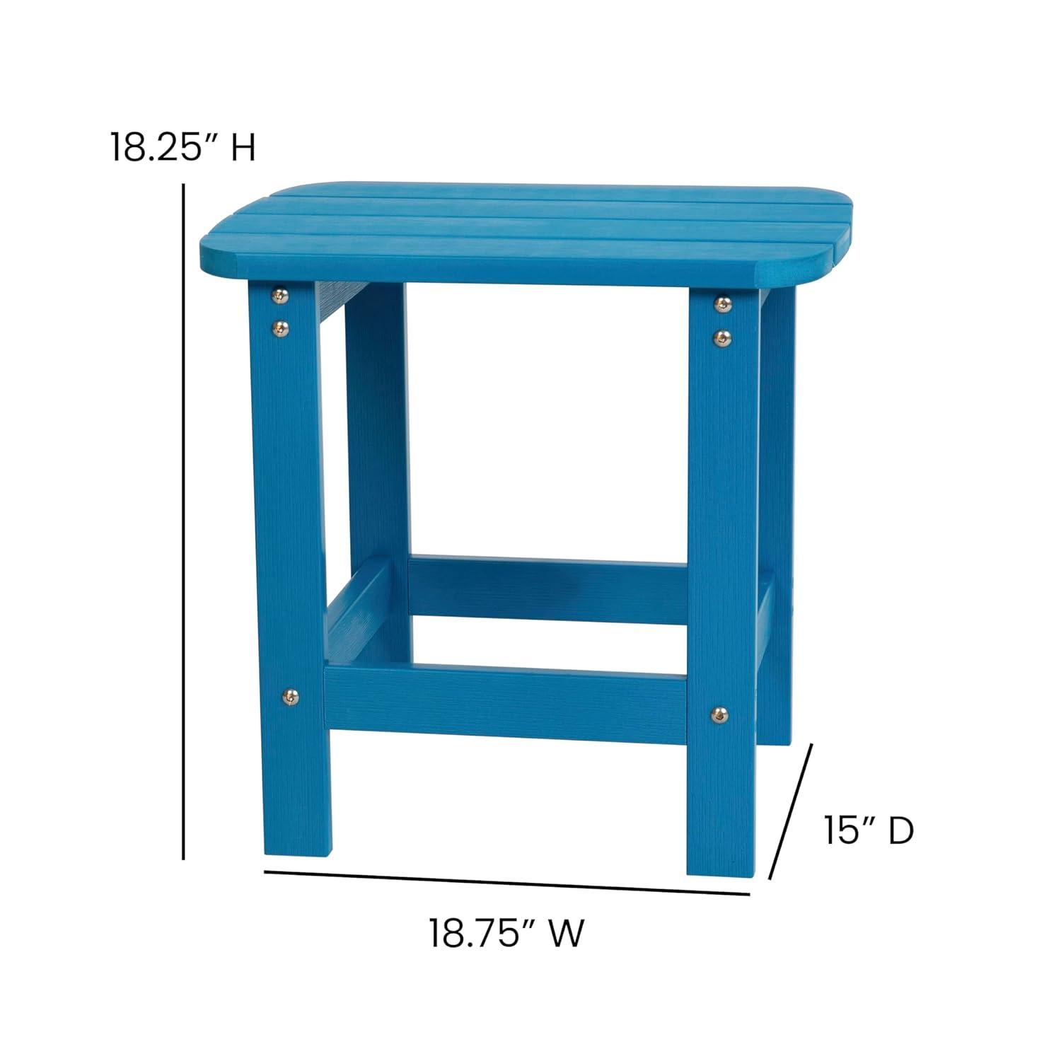 Flash Furniture Charlestown All-Weather Poly Resin Wood Adirondack Side Table in Blue