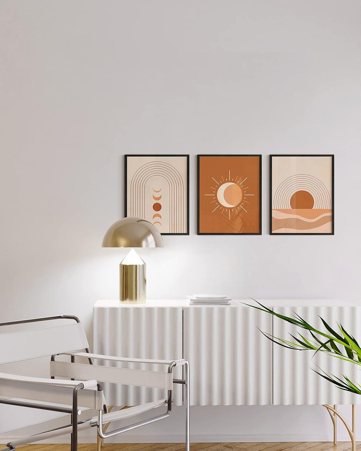 HAUS AND HUES Mid Century Wall Art and Terracotta Decor Set of 3 Mid Century Art Prints | Moon Wall Art | Boho Art Wall Decor | Mid Century Modern Wall Art (8"x10", Unframed)