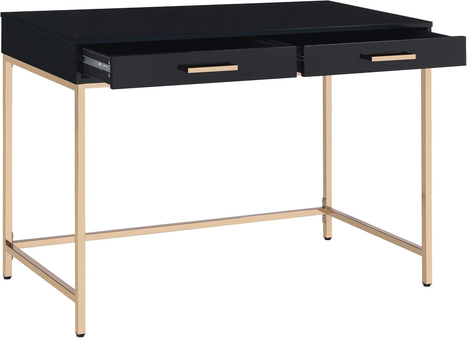 Alios Desk with Black Gloss Finish and Rose Gold Metal Frame