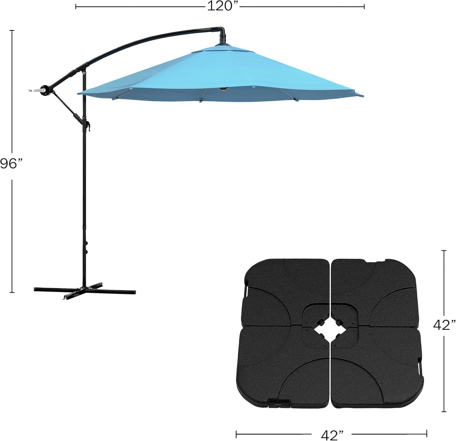 10-Foot Blue Aluminum Cantilever Patio Umbrella with Base