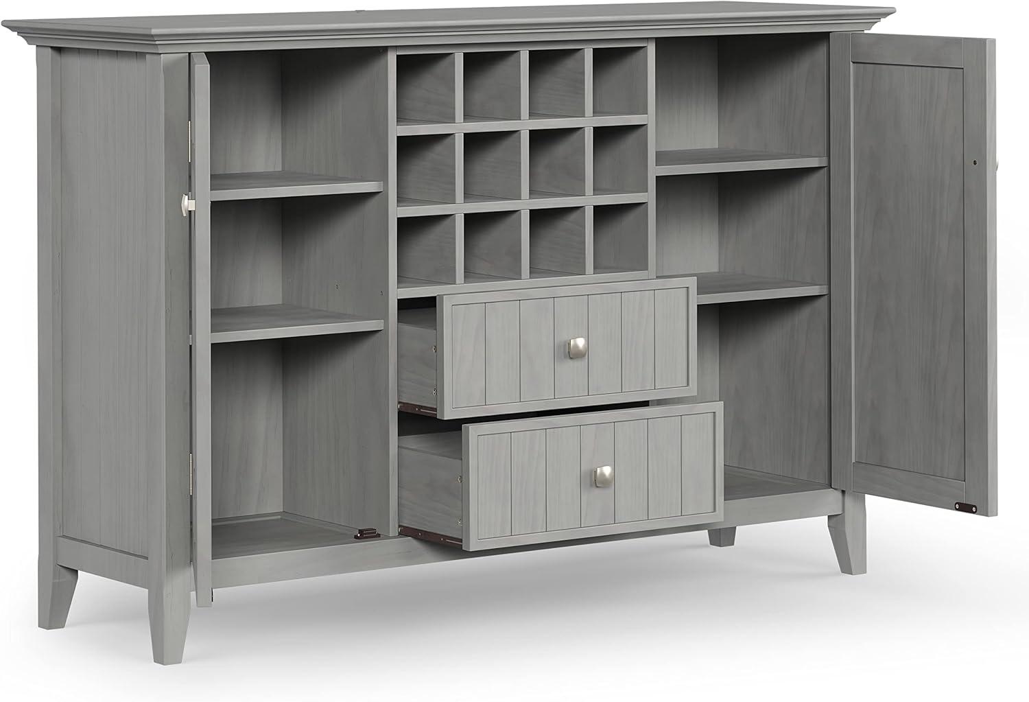 Simpli Home Bedford 54"W Solid Wood Sideboard Buffet and Wine Rack, 2 Drawers, and 2 Cabinets