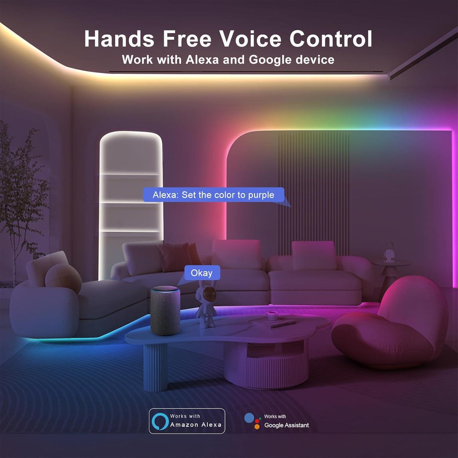 32.8ft RGBWW+IC WiFi Smart Flowing Led Strip Light, RGB Chasing Effect+Tunable White 3000K-6500K Led Lights Compatible with Alexa and Google, Color Changing, Music Sync for Bedroom