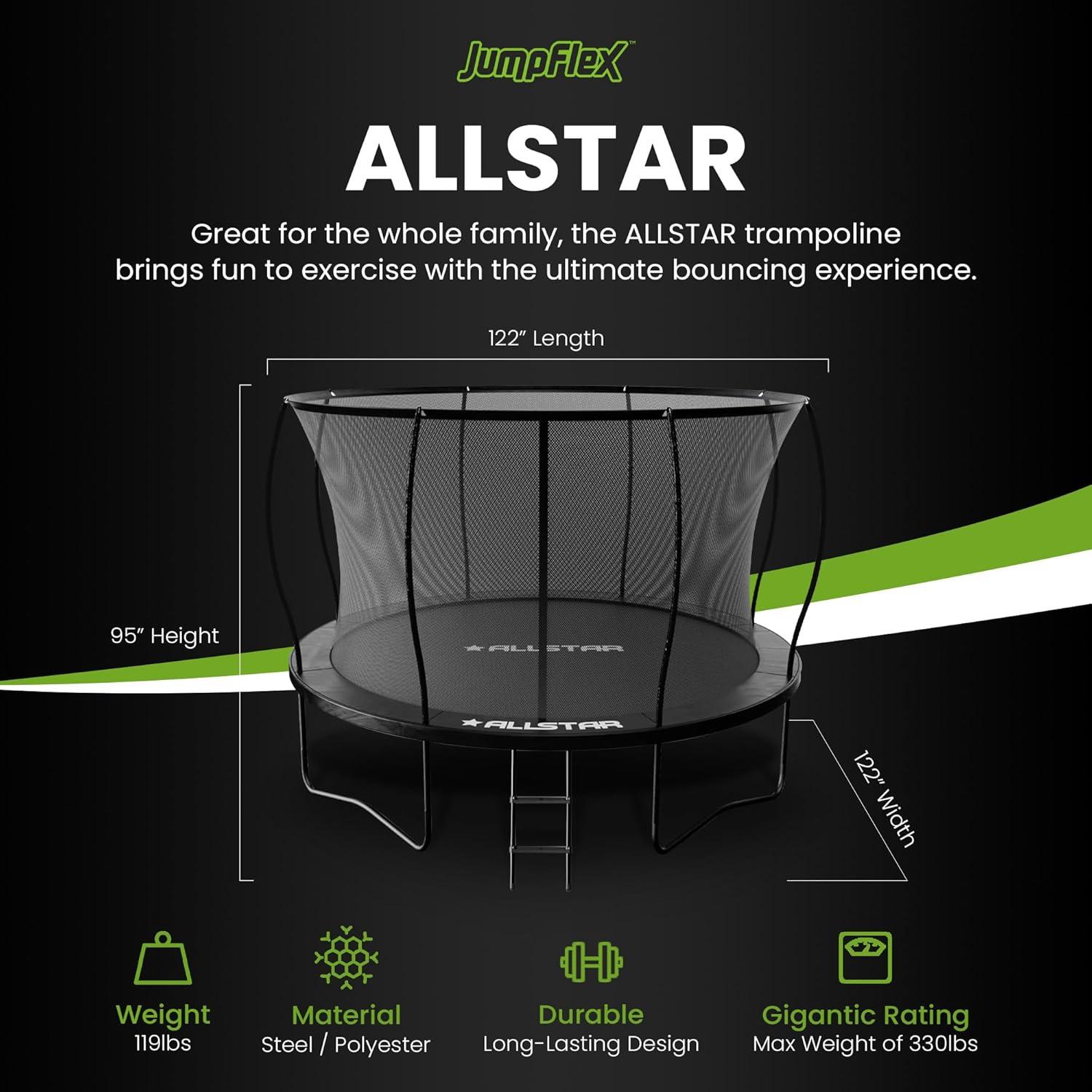 ALLSTAR 10 Ft Round Trampoline for Kids Outdoor Backyard Play Equipment Playset with Net Safety Enclosure and Ladder