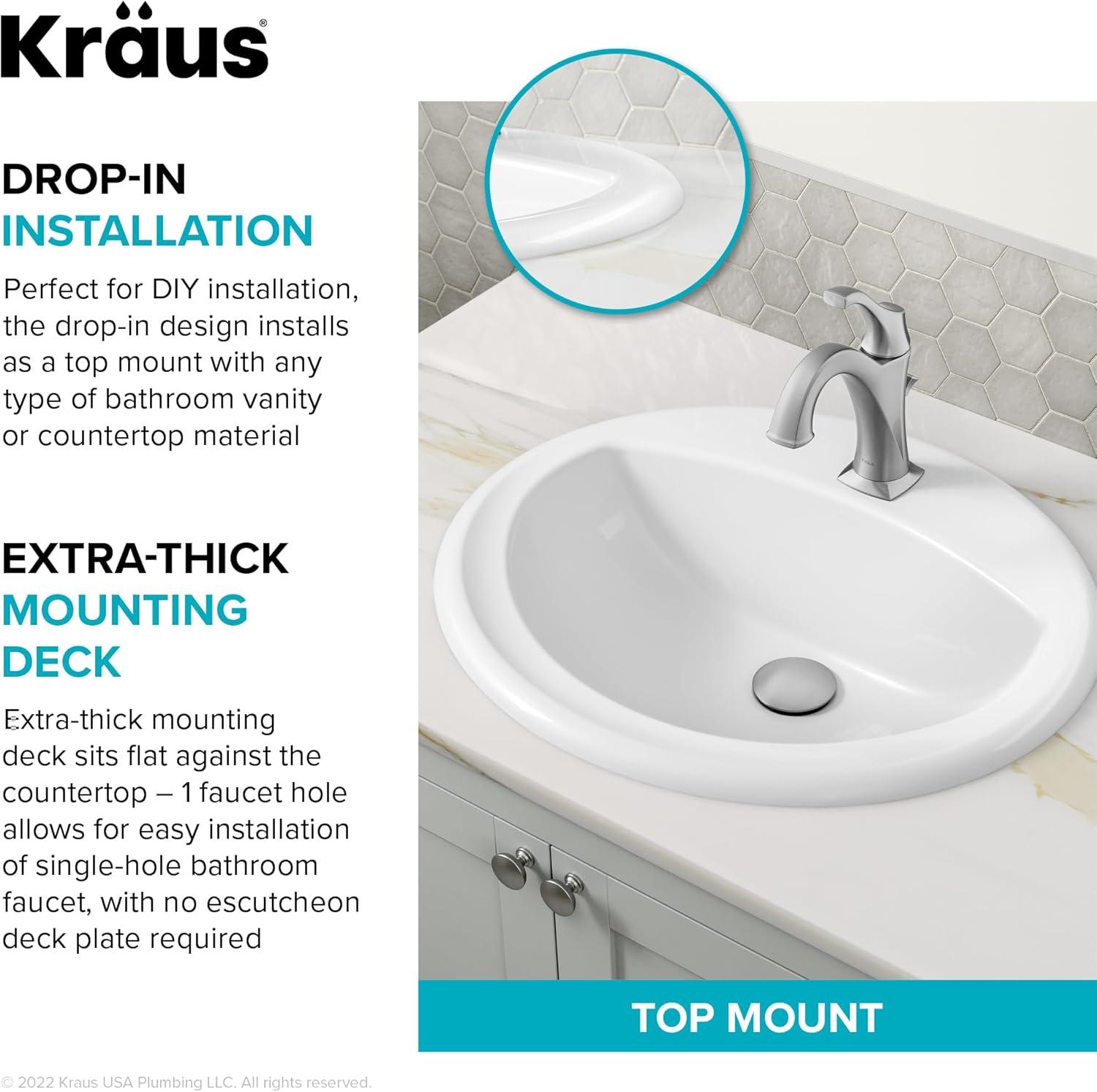 KRAUS Elavo. Rectangular Porcelain Ceramic Undermount Bathroom Sink In White With Overflow Drain, KCU-242