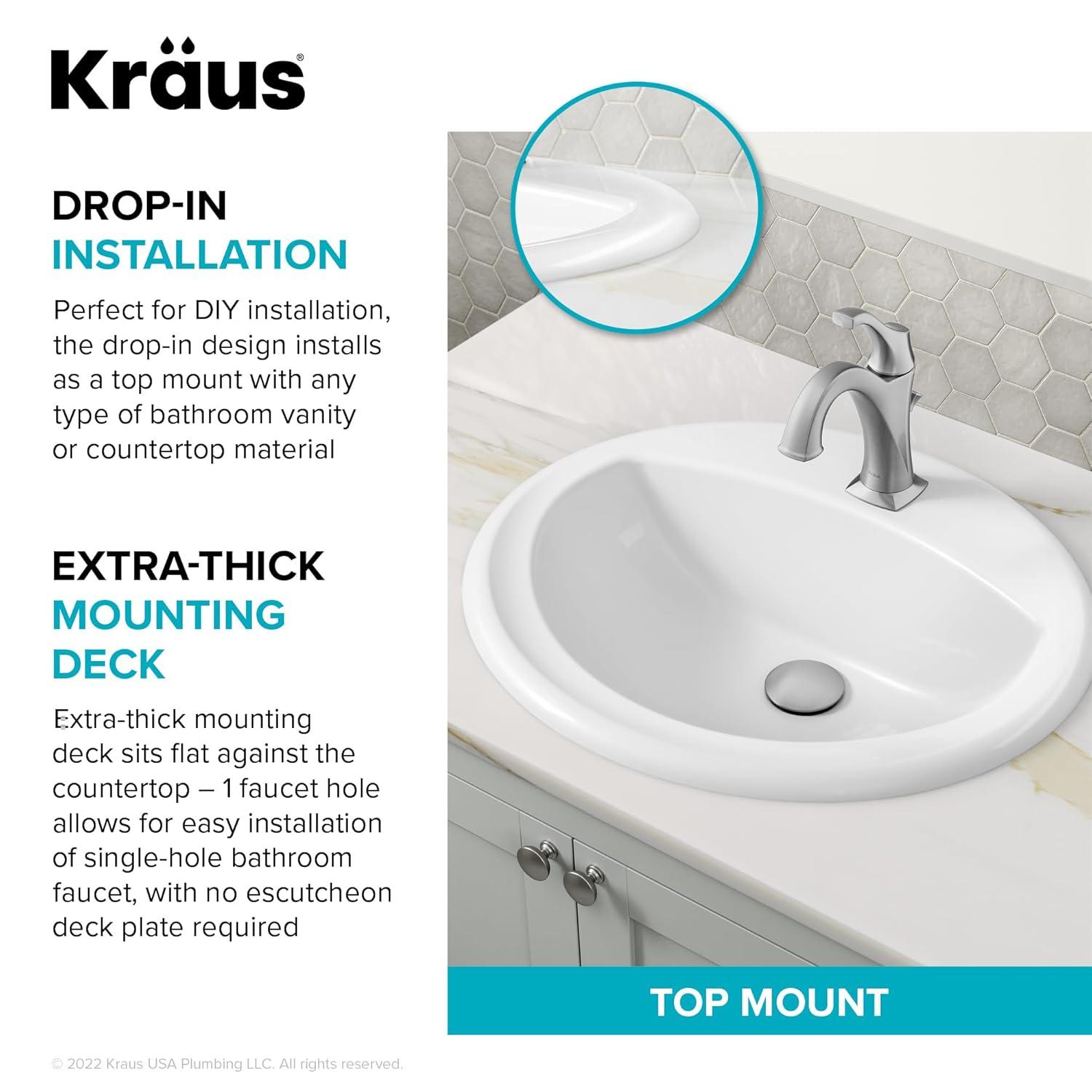 KRAUS Elavo. Rectangular Porcelain Ceramic Undermount Bathroom Sink In White With Overflow Drain, KCU-242