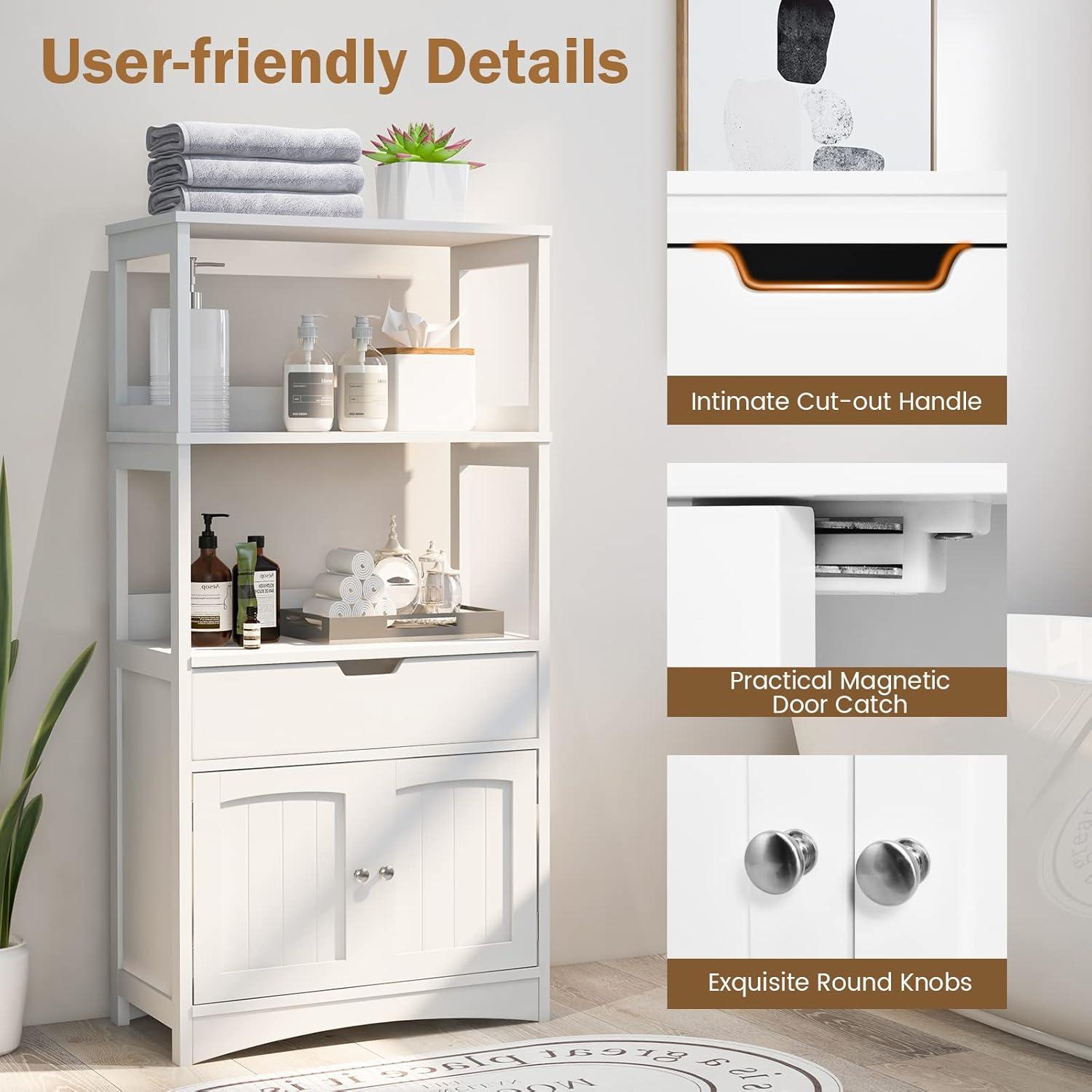 White Painted Engineered Wood Freestanding Cabinet with Shelves