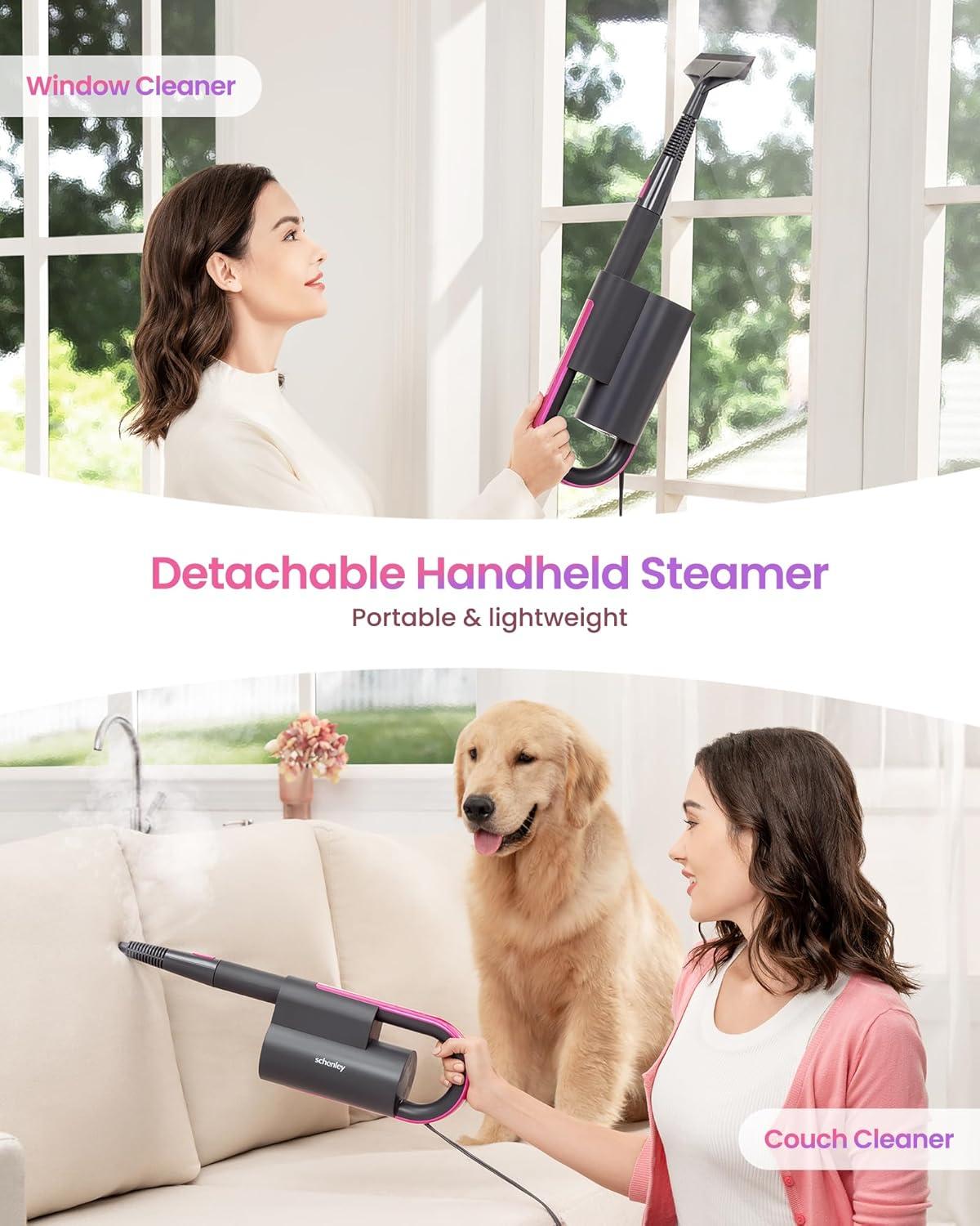 schenley SLFCSM064 Steam Mop and Detachable Handheld Steamer with 7-in-1 Accessories and Washable Microfiber Pads