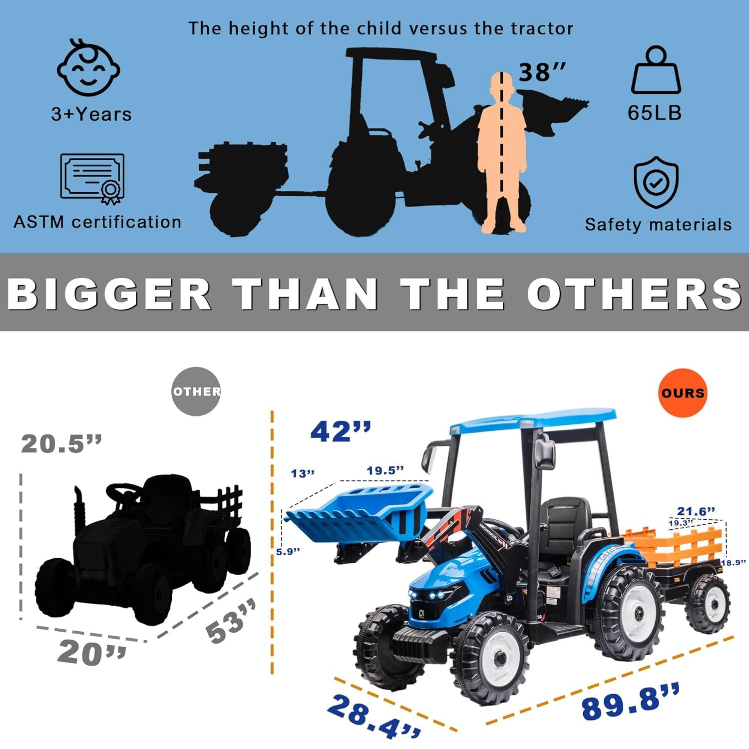 24V Kids Ride On Tractor w/Front Loader, Power Wheels 24V Ride on Toys for Boys Girls, Kids Ride on Excavator w/Dual Motor, Battery Powered Electric Riding Toys (Green Tractor with Front Loader)